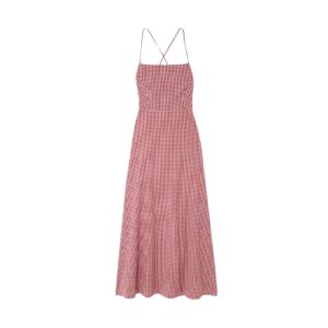 POSSE Lori open-back gingham linnen-seersucker maxi jurk