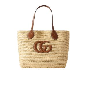 Raffia tote met leren details van Gucci