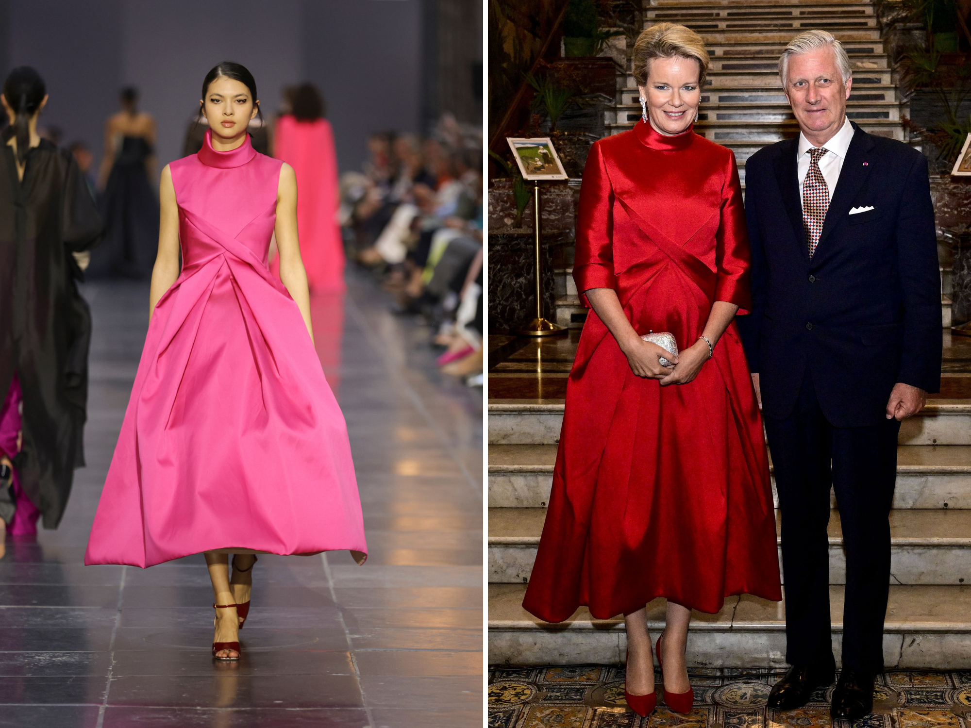 Koningin Mathilde in runwaylook Natan