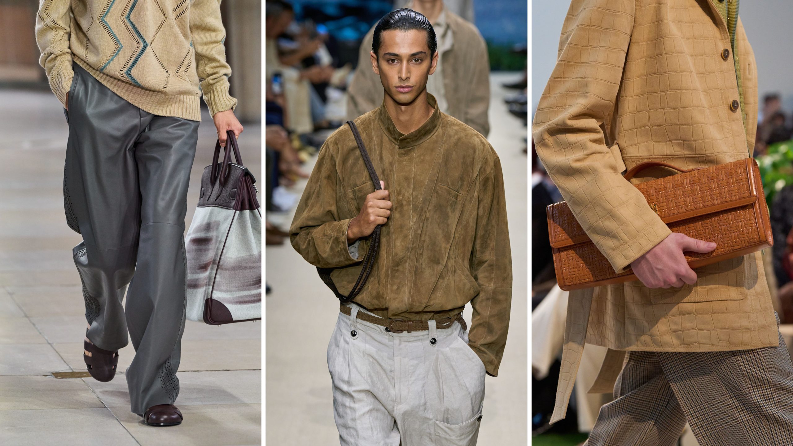 Leer en suède bij de mannenmodetrends lente/zomer 2026
