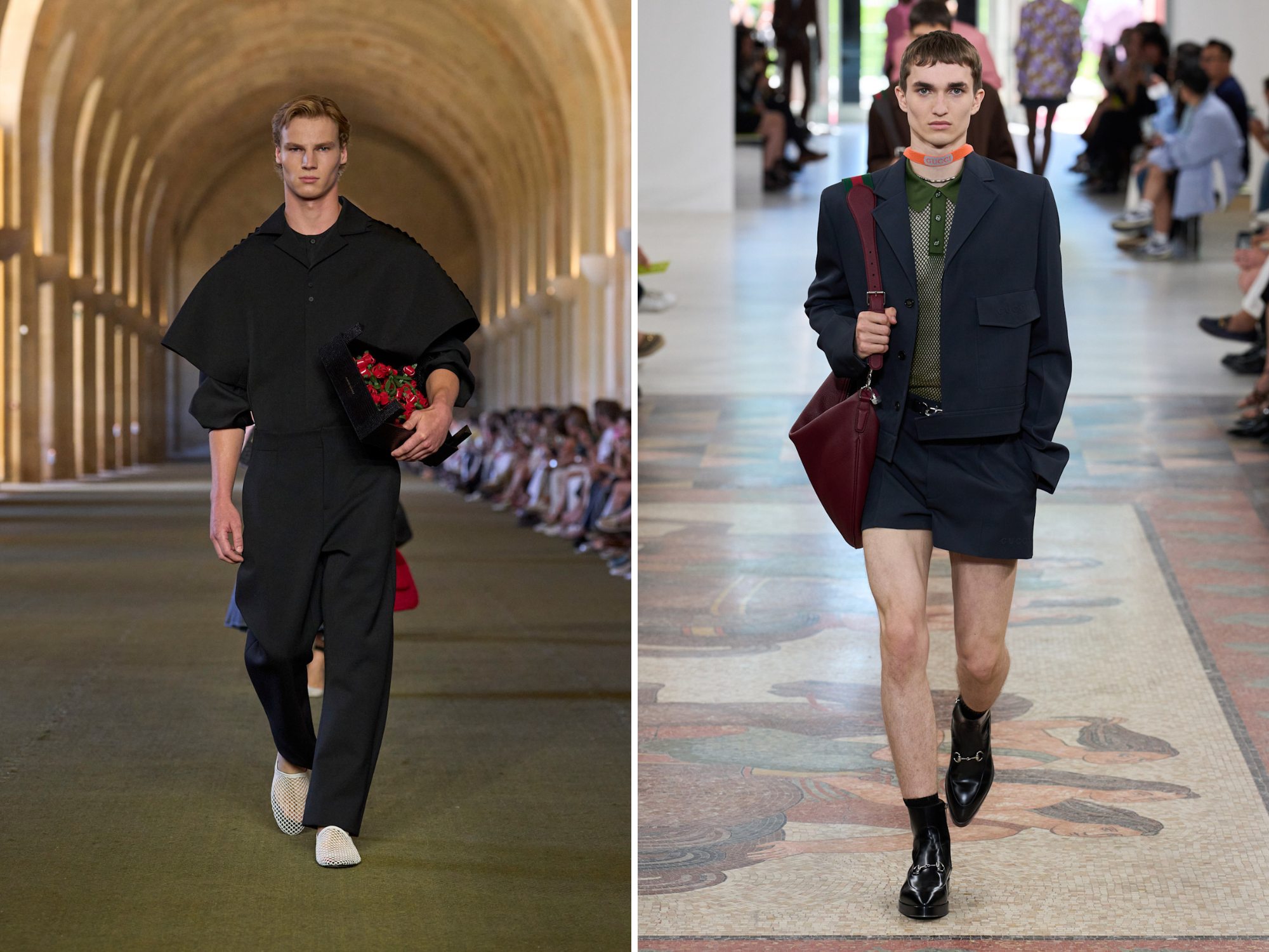 Doorschijnende mannenkleding op de catwalk
