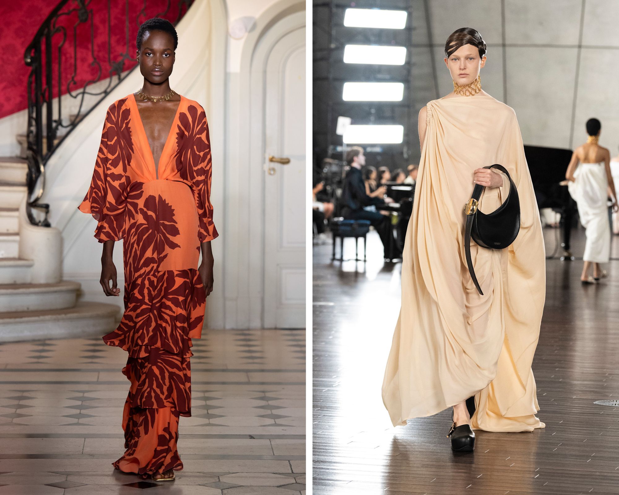 Kaftans op de lente/zomer 2025-catwalks van Johanna Ortiz en Haruno Bumurata