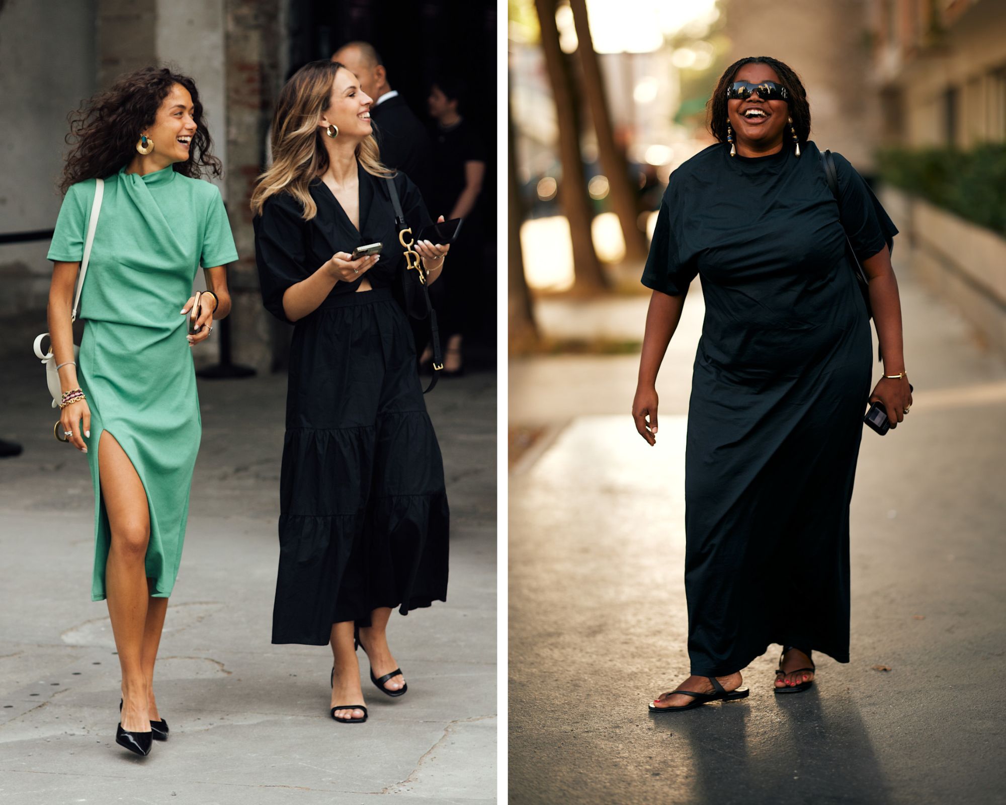 Streetstylers die een T-shirtjurk dragen