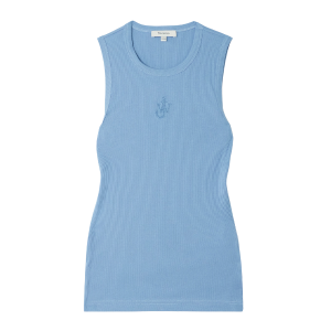 jw anderson, blauwe top, hoe teenslippers stylen