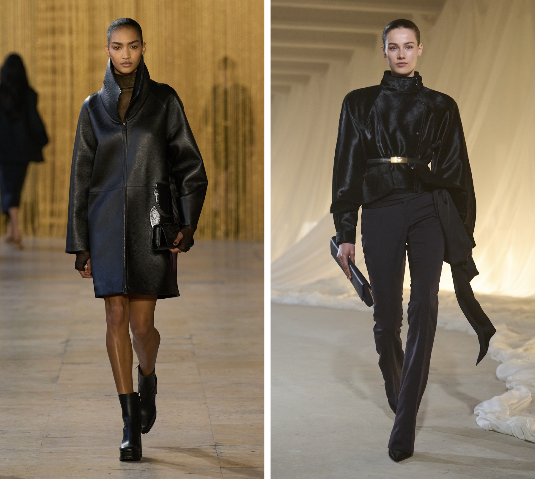 De funnel neck jas bij Akris en Balmain herfst/winter 2026