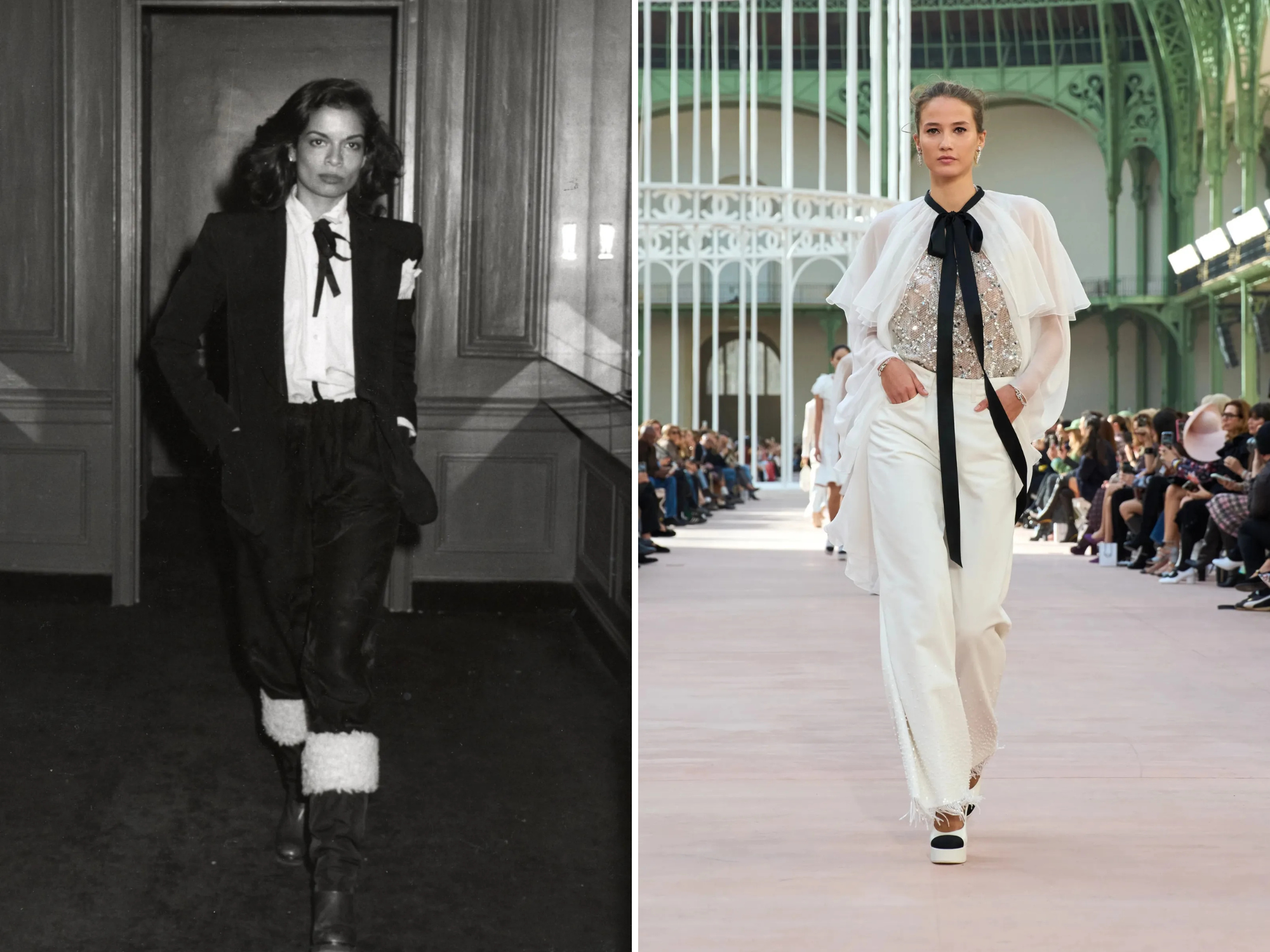 Bianca Jagger in 1978 en Chanel in 2025