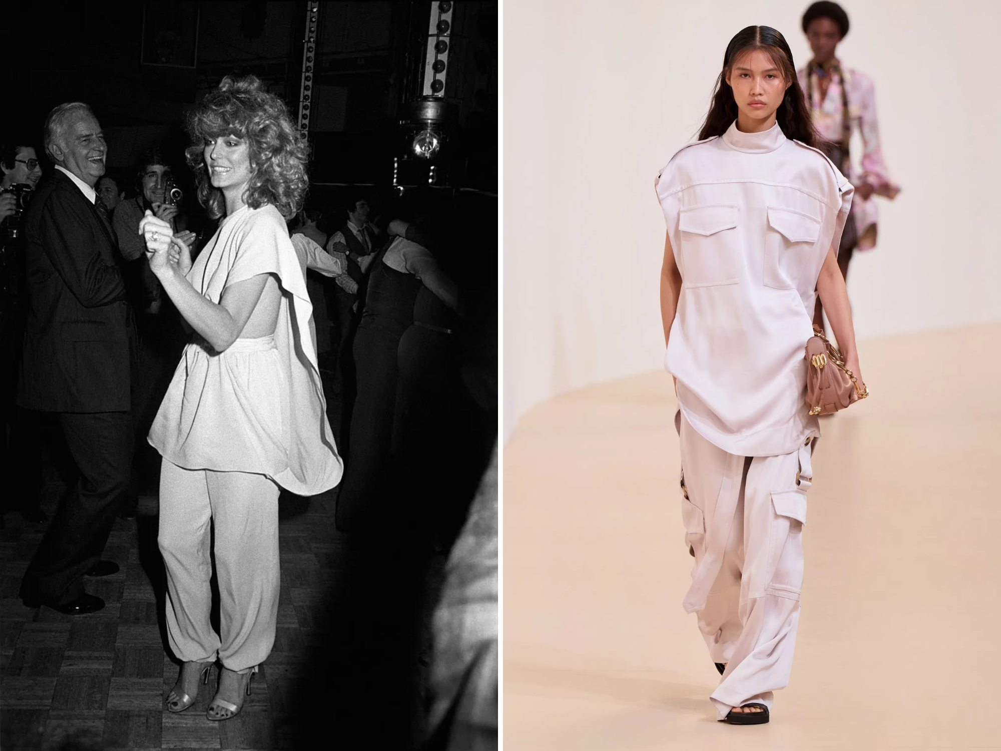 Farrah Fawcett in 1978 en Zimmermann in 2025