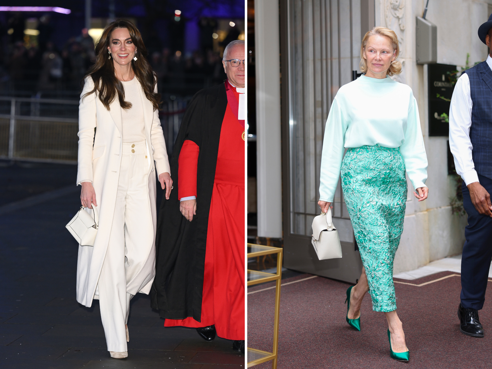 Pamela Anderson met dezelfde witte tas als Kate Middleton
