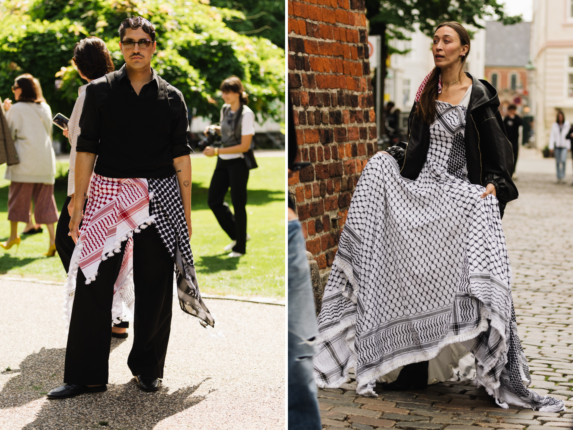 Streetstyle met keffiyehs tijdens Copenhagen Fashion Week 2025