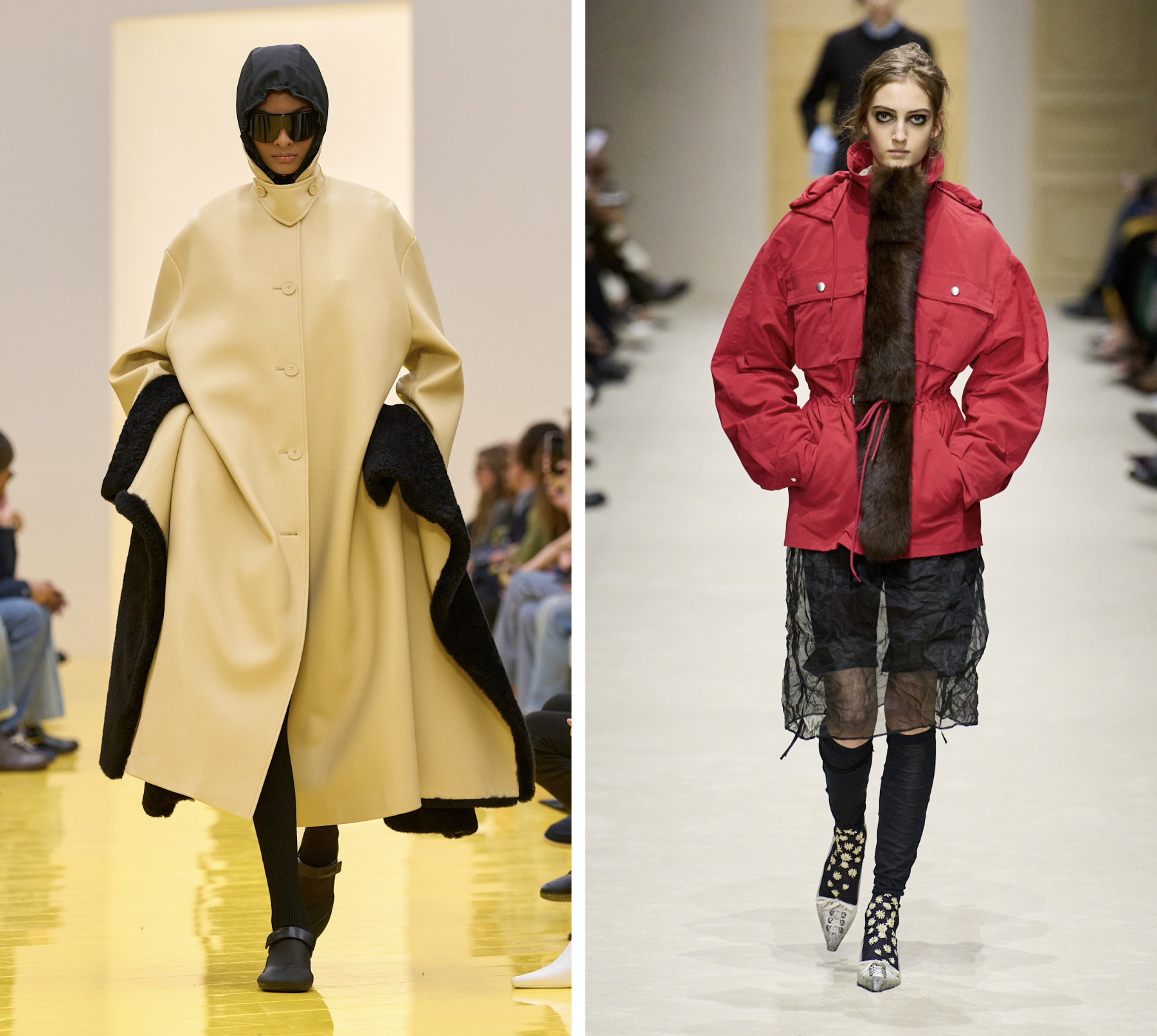 De funnel neck jas bij Loewe en Prada herfst/winter 2026