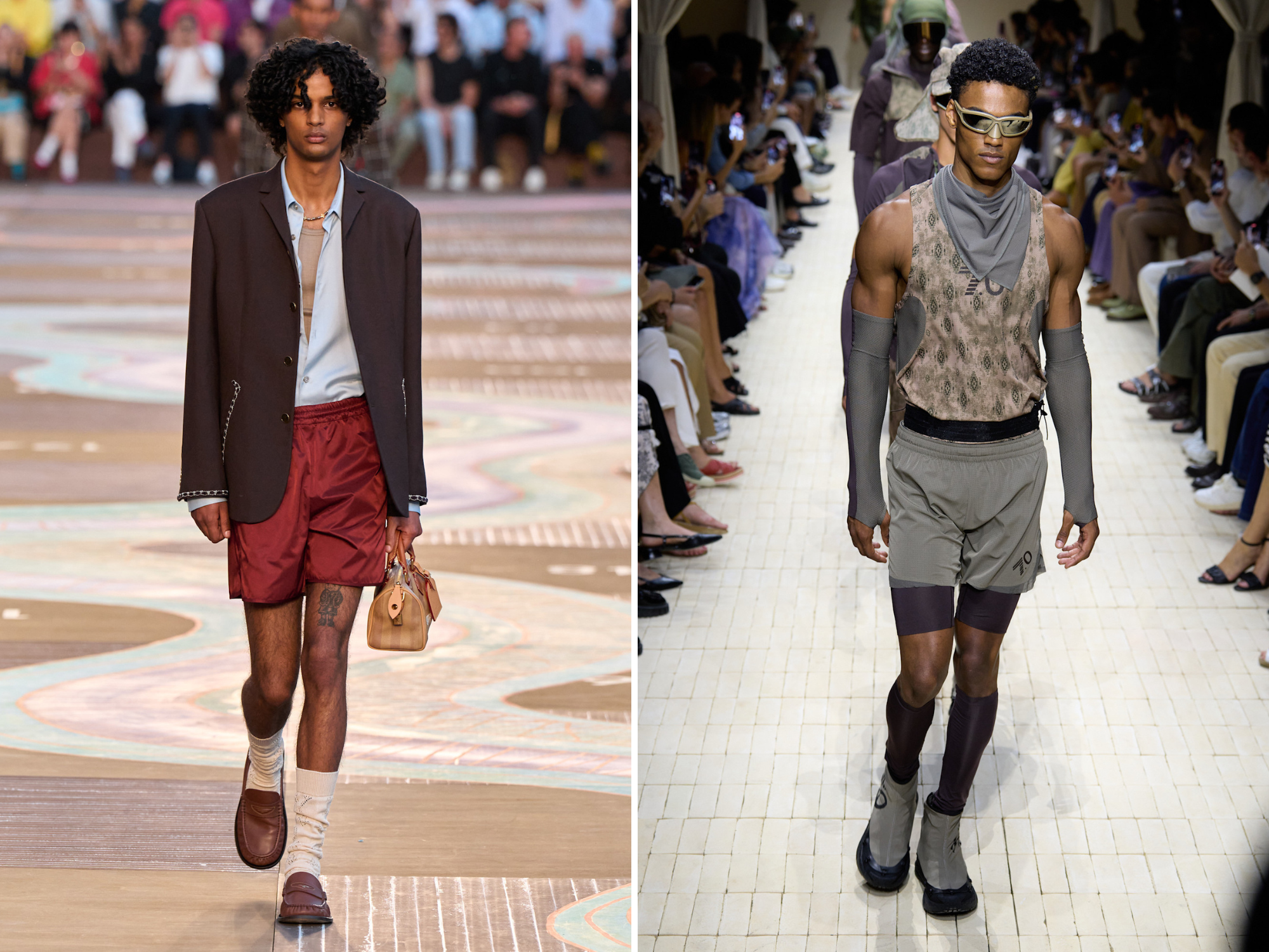 Gymshorts bij Louis Vuitton en Emporio Armani