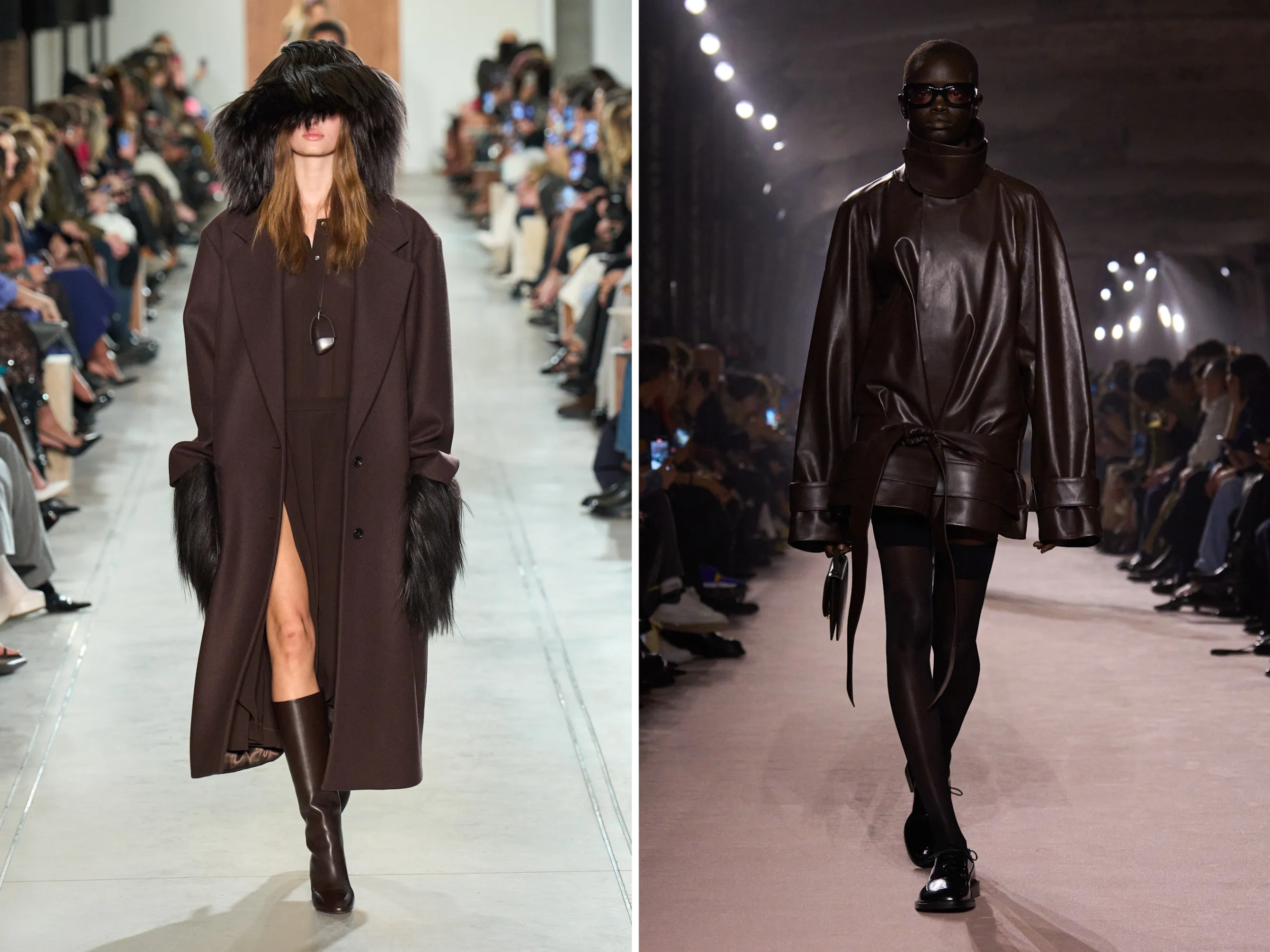 Bruine looks op de runway