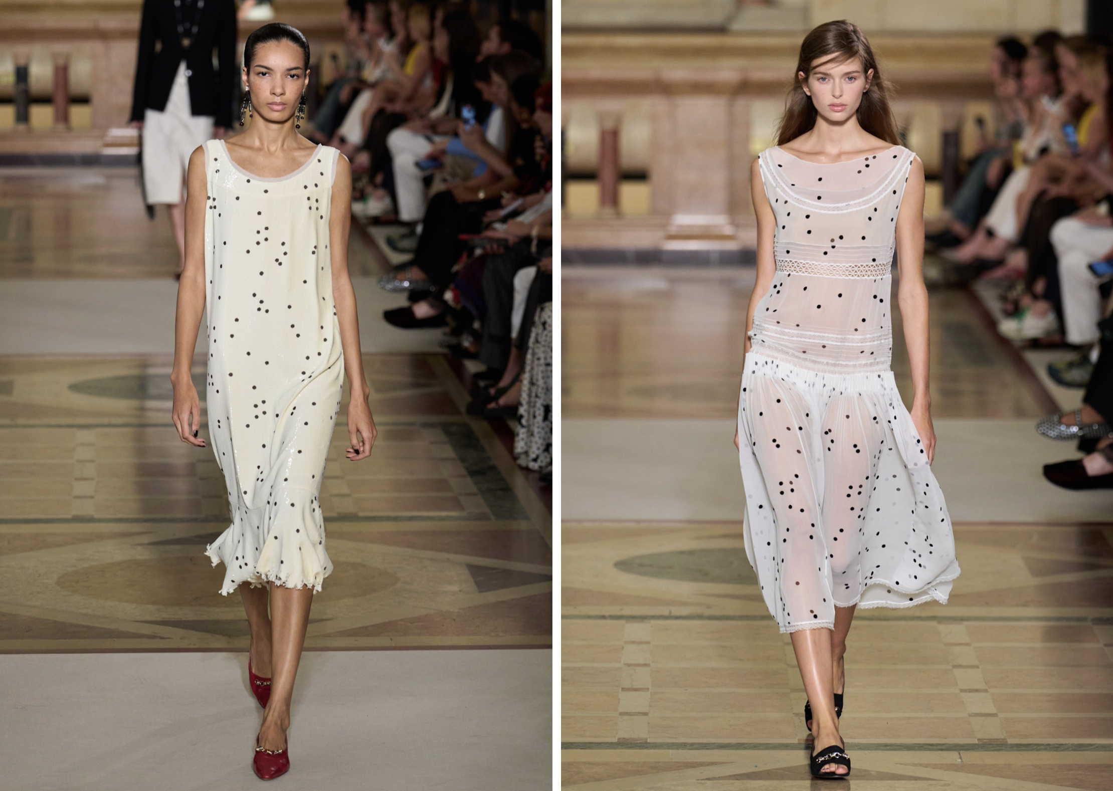Polkadot jurken bij Tory Burch lente/zomer 2026-collectie