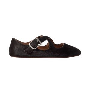 Alaïa criss cross leather-trimmed calf hair ballet flats