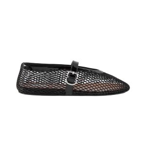 Alaïa patent leather-trimmed mesh ballet flats