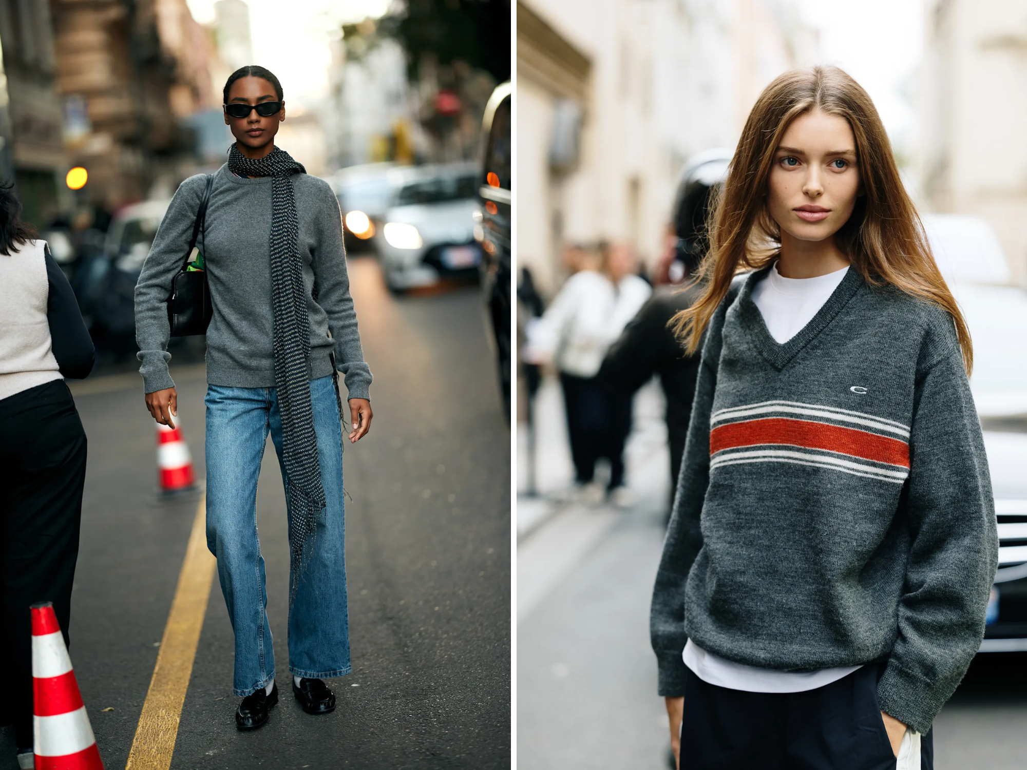 grijze trui, grijze truien, v hals, streetstyle