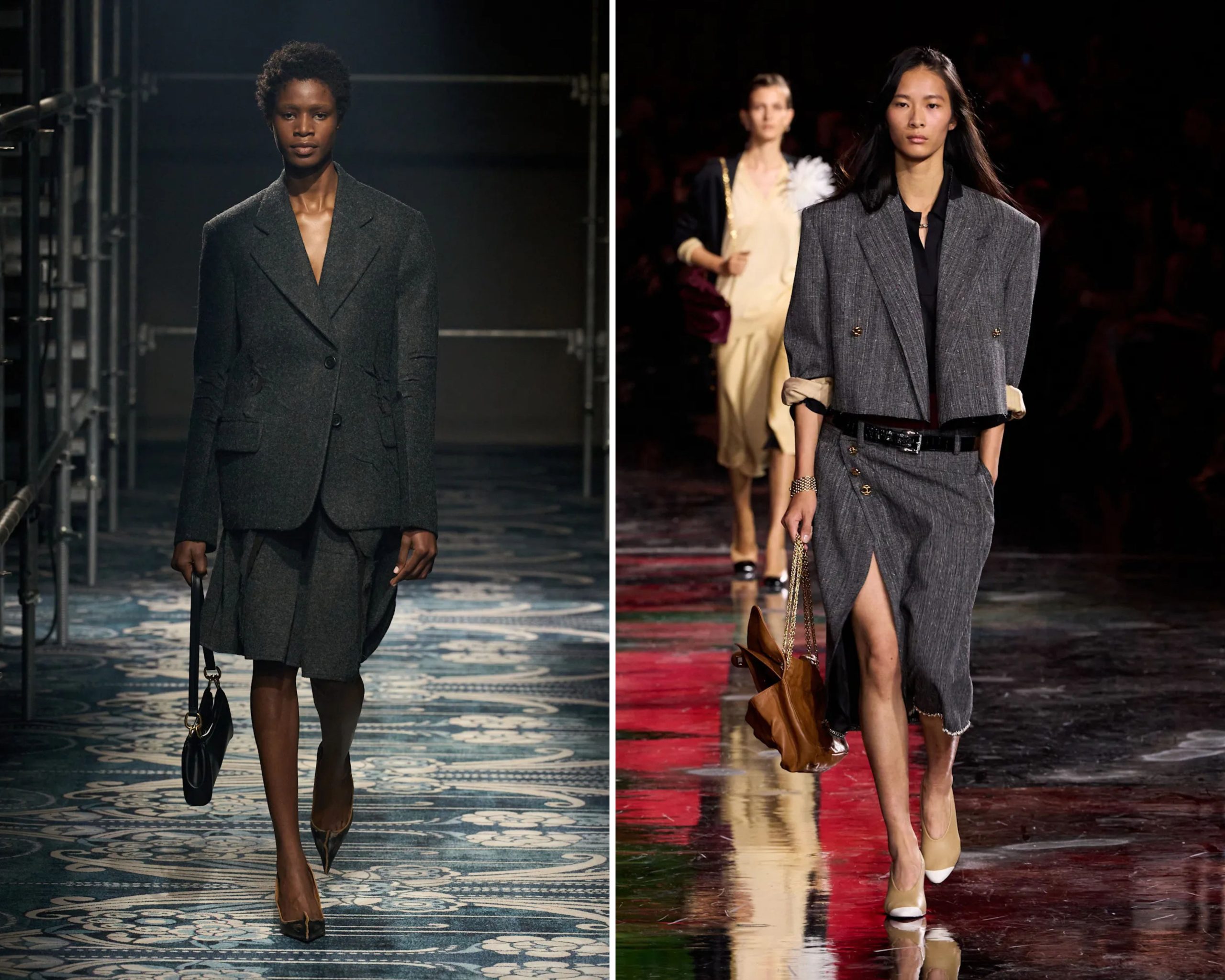 De grijze rok op de runway bij Prada en Chanel.