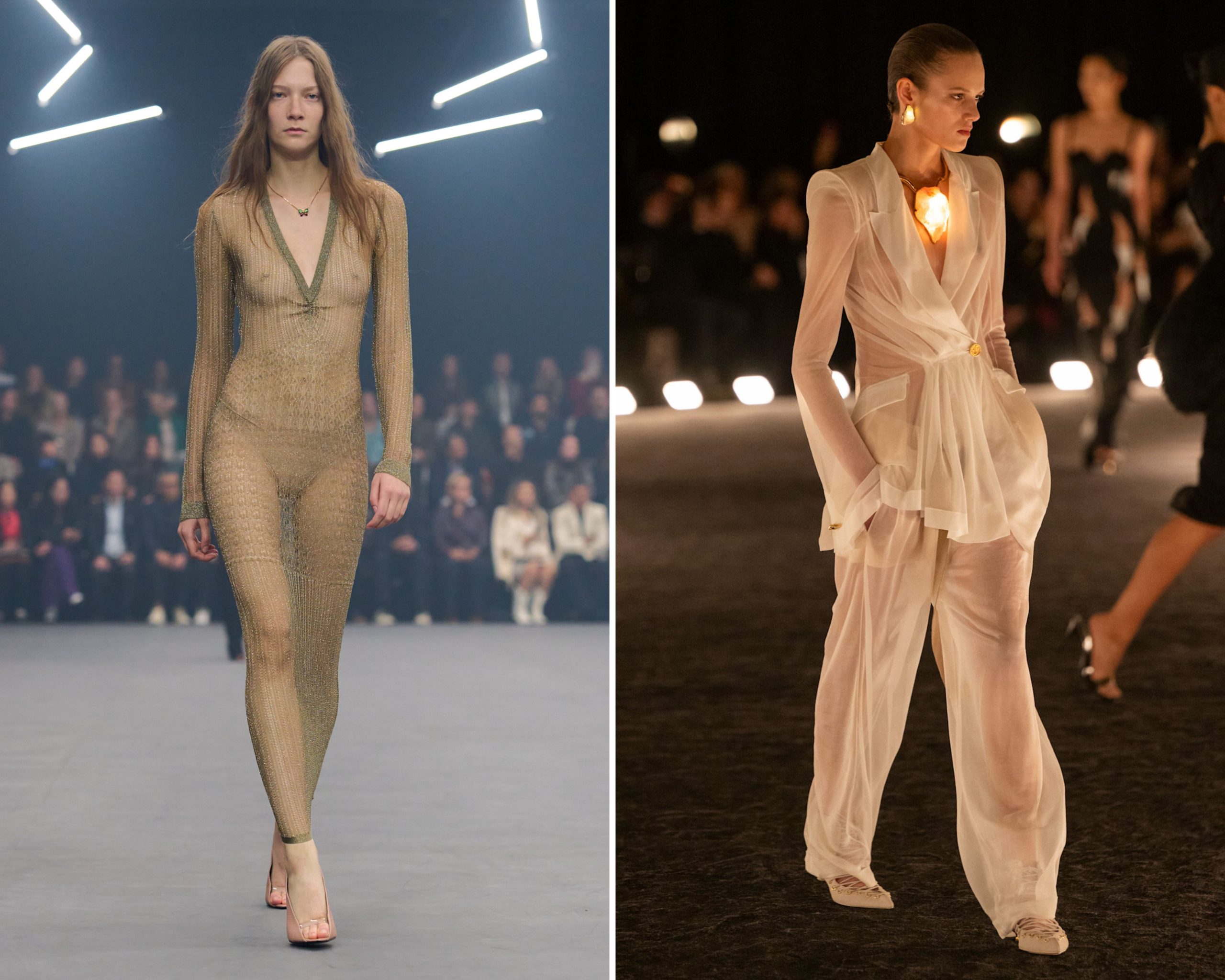 De sheertrend op de runway bij Valentino en Schiaparelli lente/zomer 2026.