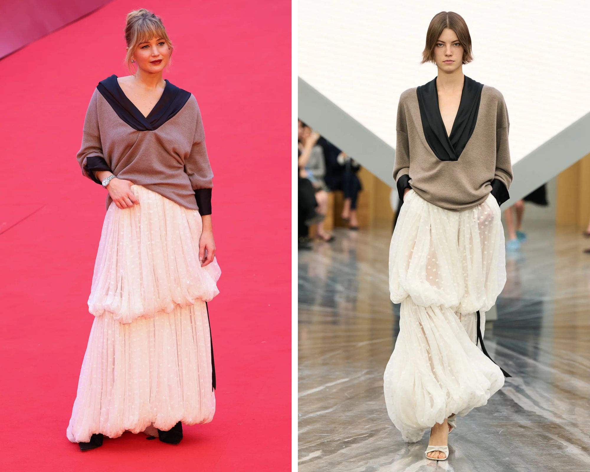 Jennifer Lawrence draagt een look van Dior van Jonathan Anderson op de rode loper
