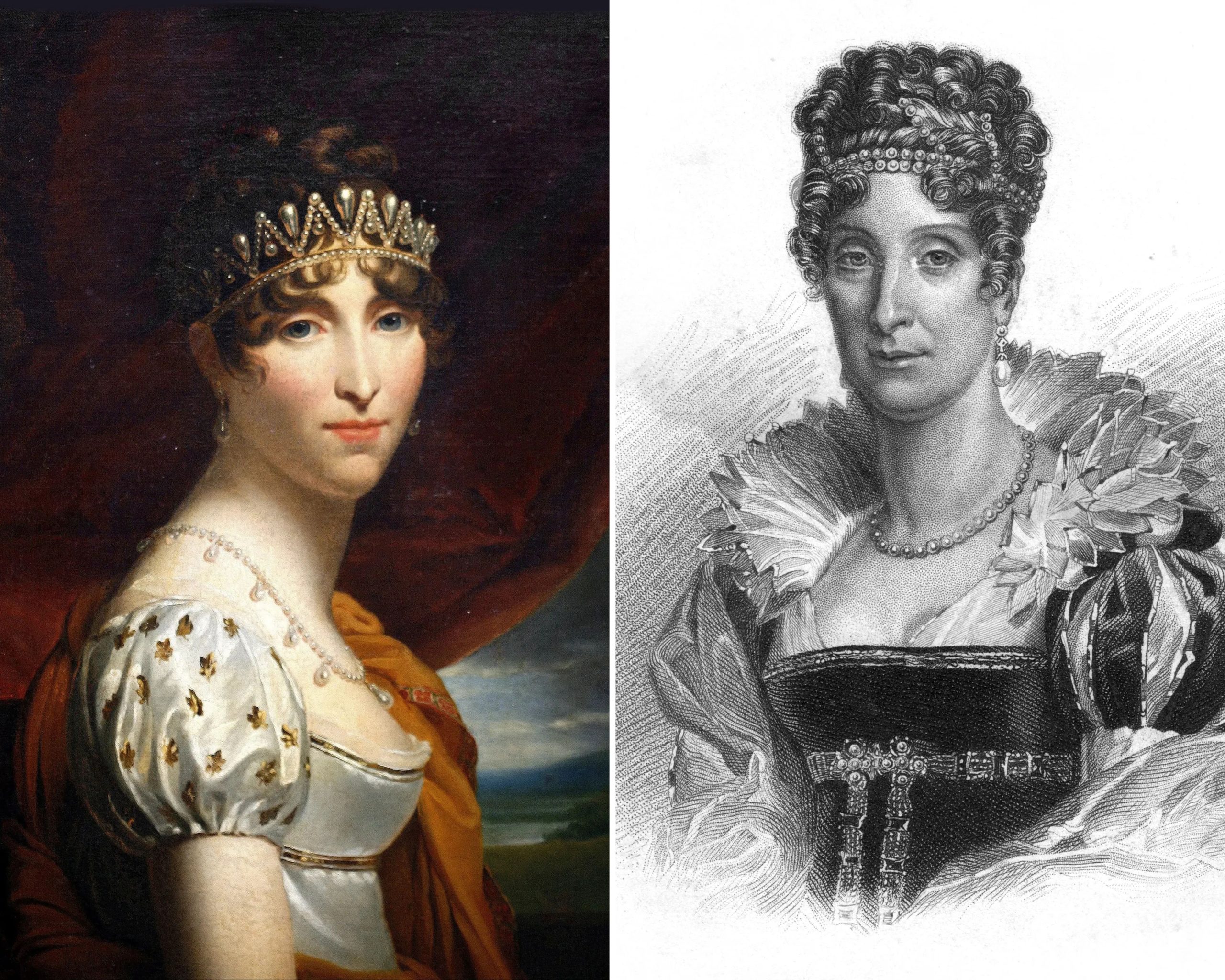Portret van Hortense de Beauharnais (links) en koningin Marie-Amélie (rechts).