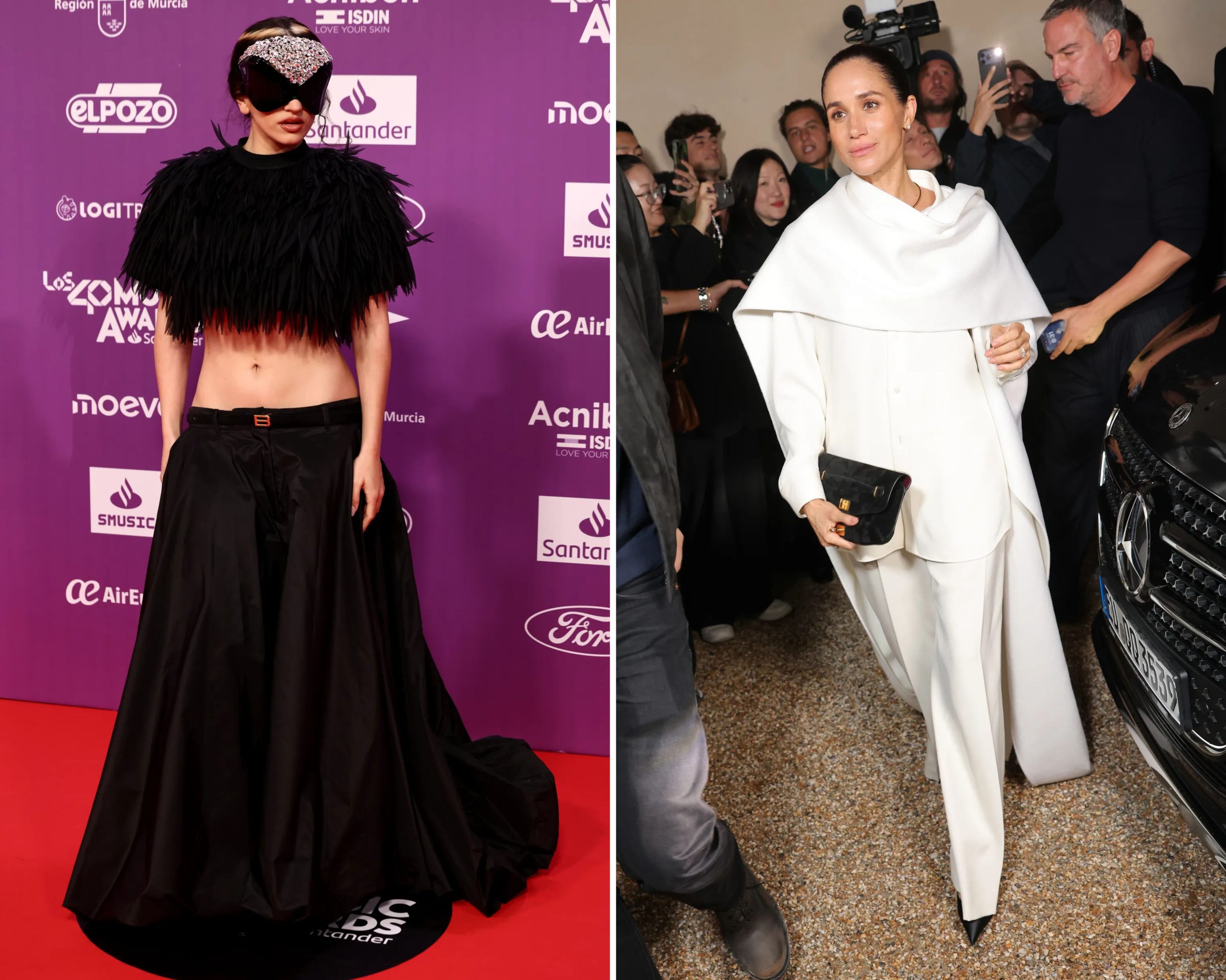 Rosalia en Meghan Markle in looks van Balenciaga door Pierpaolo Piccioli.