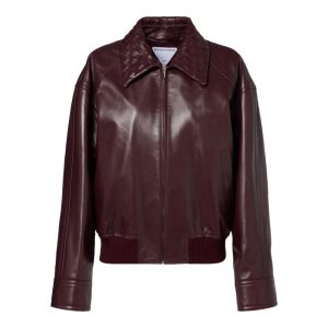 bottega veneta leren jas in bordeauxrood