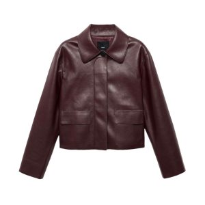 mango leren bordeauxrode jas