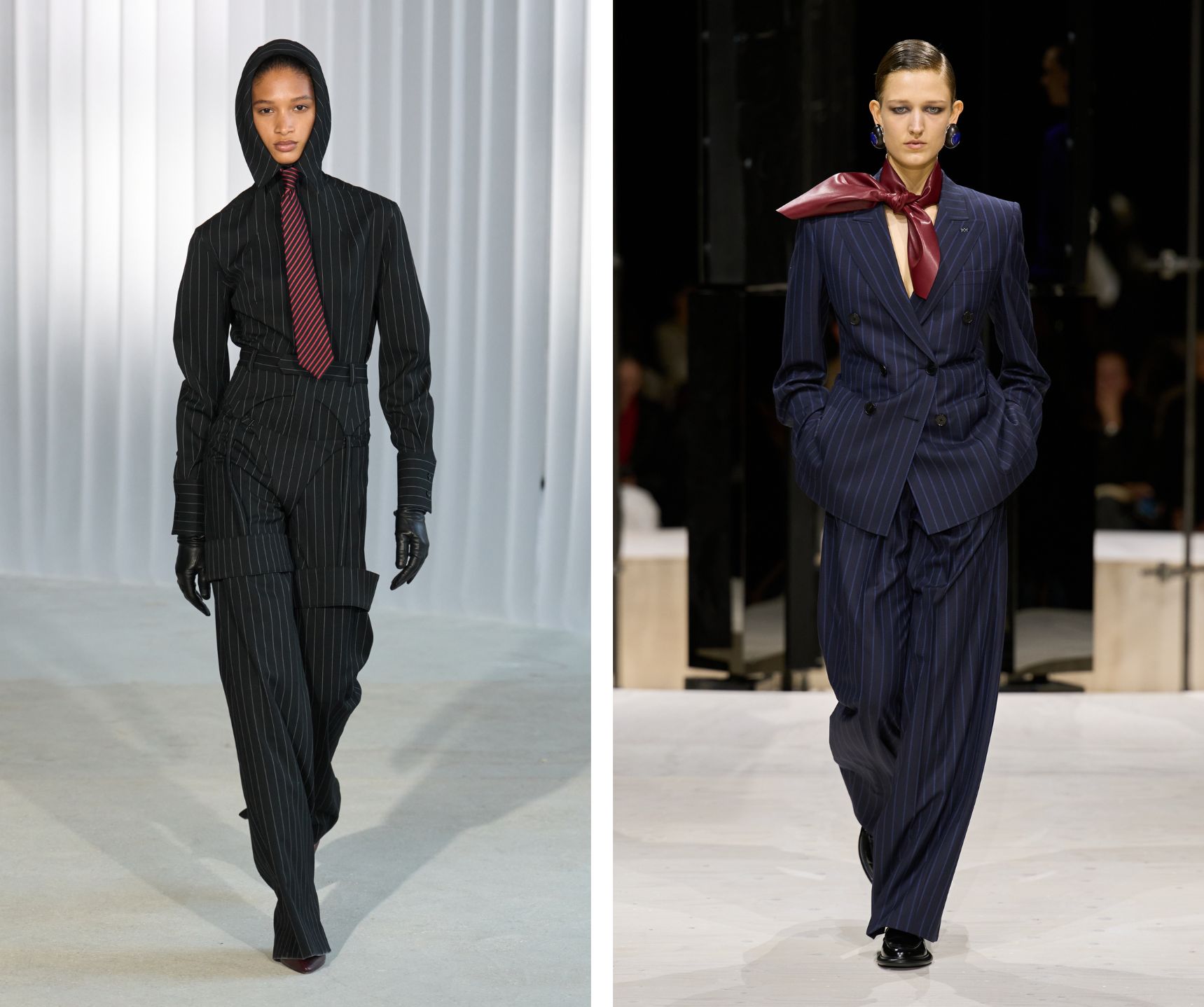 Krijtstreep op de runway bij Jean Paul Gaultier en Givenchy.