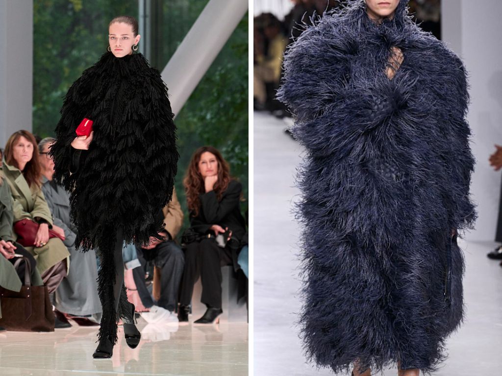 Alaïa lente/zomer 2026 en Bottega Veneta lente/zomer 2026 fluffy jassen