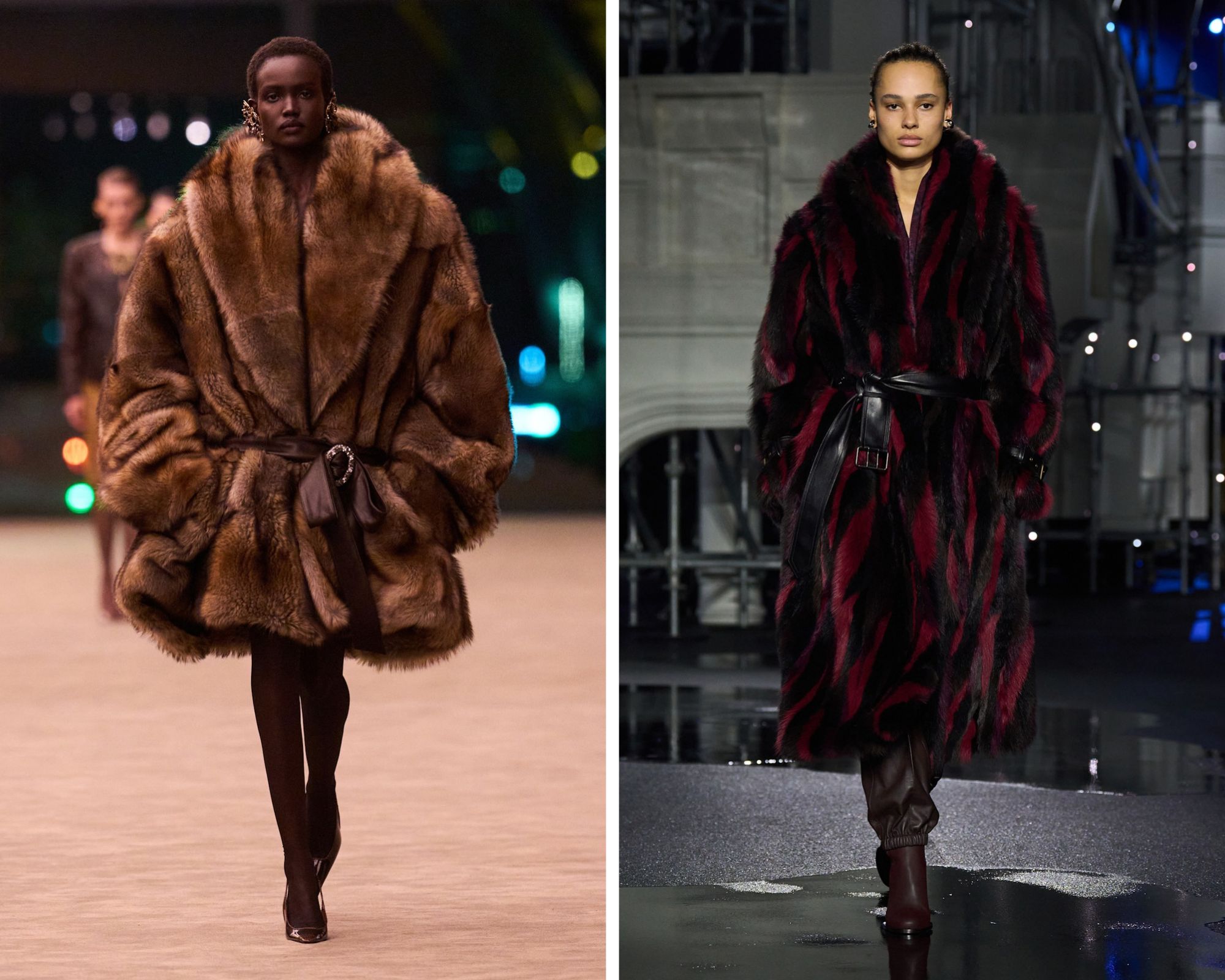 Faux fur-jassen bij Saint Laurent en Burberry herfst/winter 2026