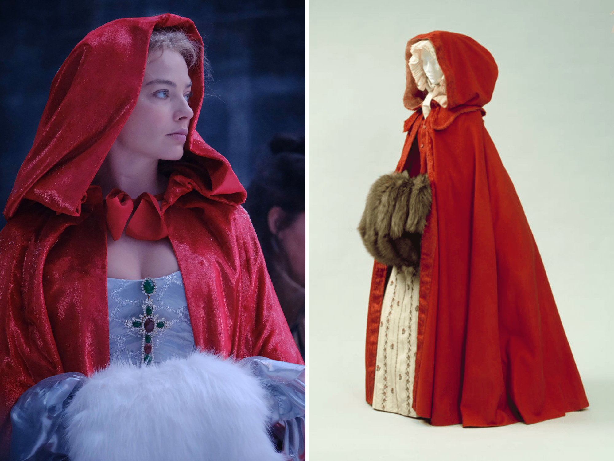 Cathy’s rode cape en gebroken zilveren jurk, die ze draagt wanneer ze haar vader bezoekt, zijn geïnspireerd op een achttiende-eeuwse cape uit The Metropolitan Museum of Art.