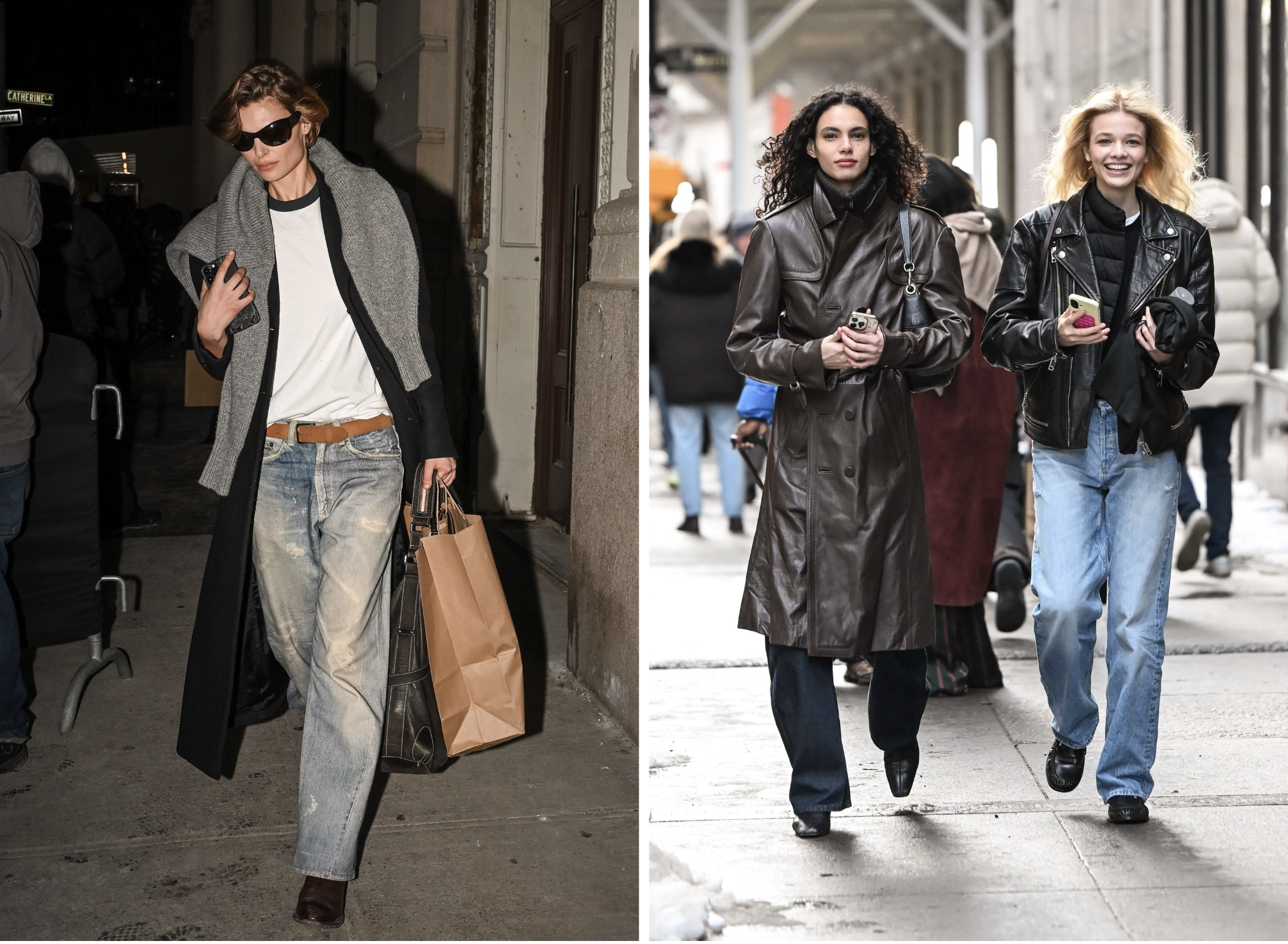 Streetstyle beelden van de jeans-met-trui-combinatie, zoals gezien op de catwalk.