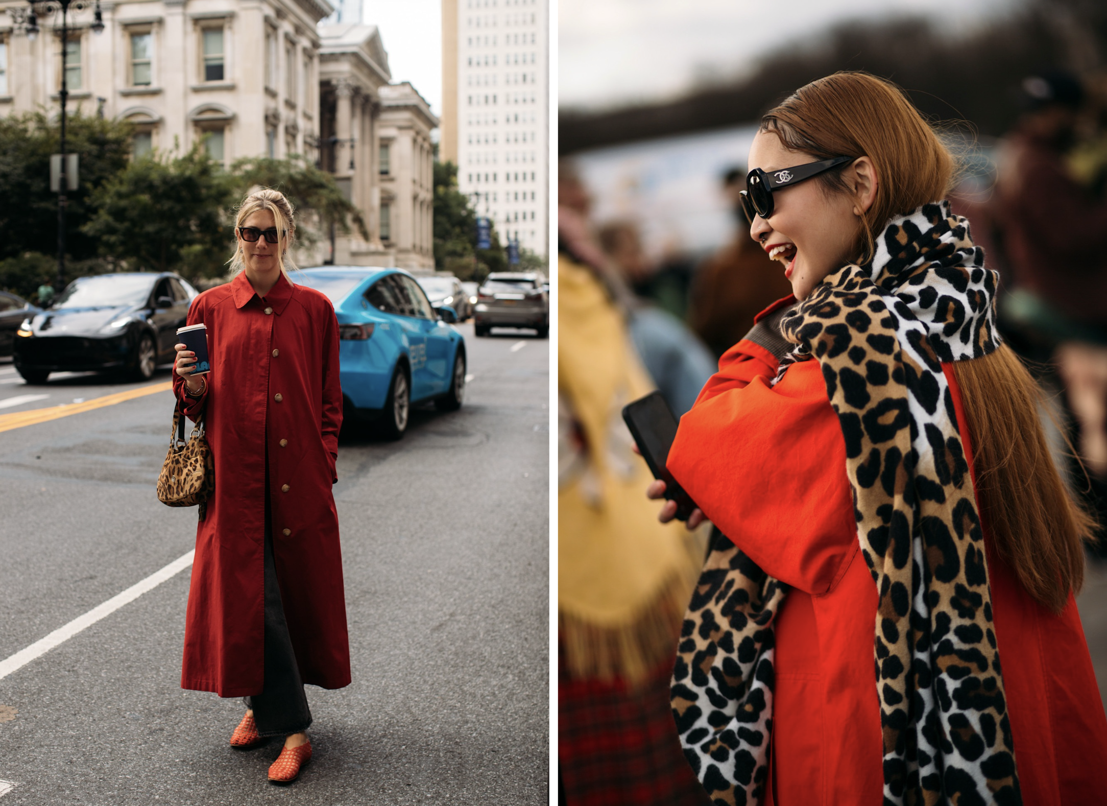 Rode jassen met panter-accenten in de streetstyle