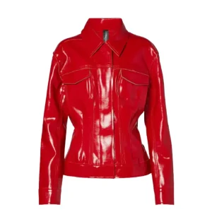 Norma Kamali leren jack rood