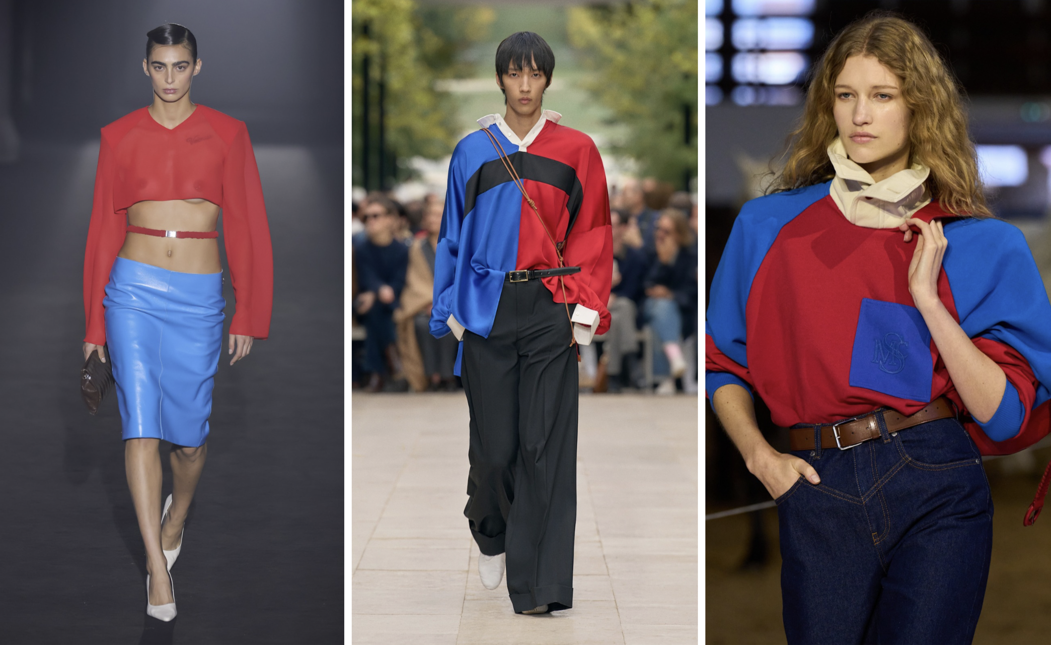 Primaire kleuren: rood en blauw bij Doblas en Celine lente/zomer 2026 en Stella McCartney herfst/winter 2026