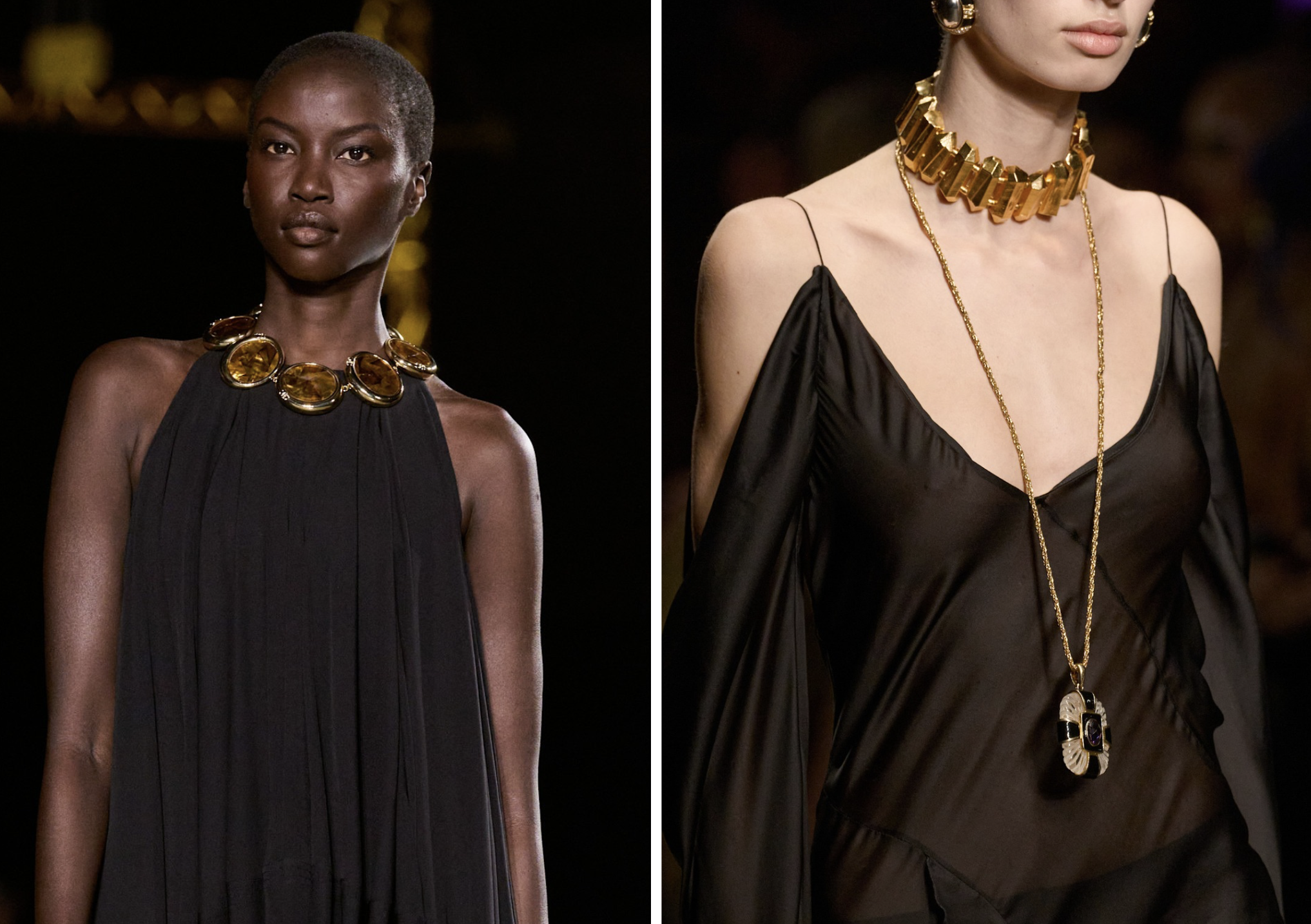 Chunky kettingen op de herfst/winter 2026 catwalks van Chanel en Roberto Cavalli