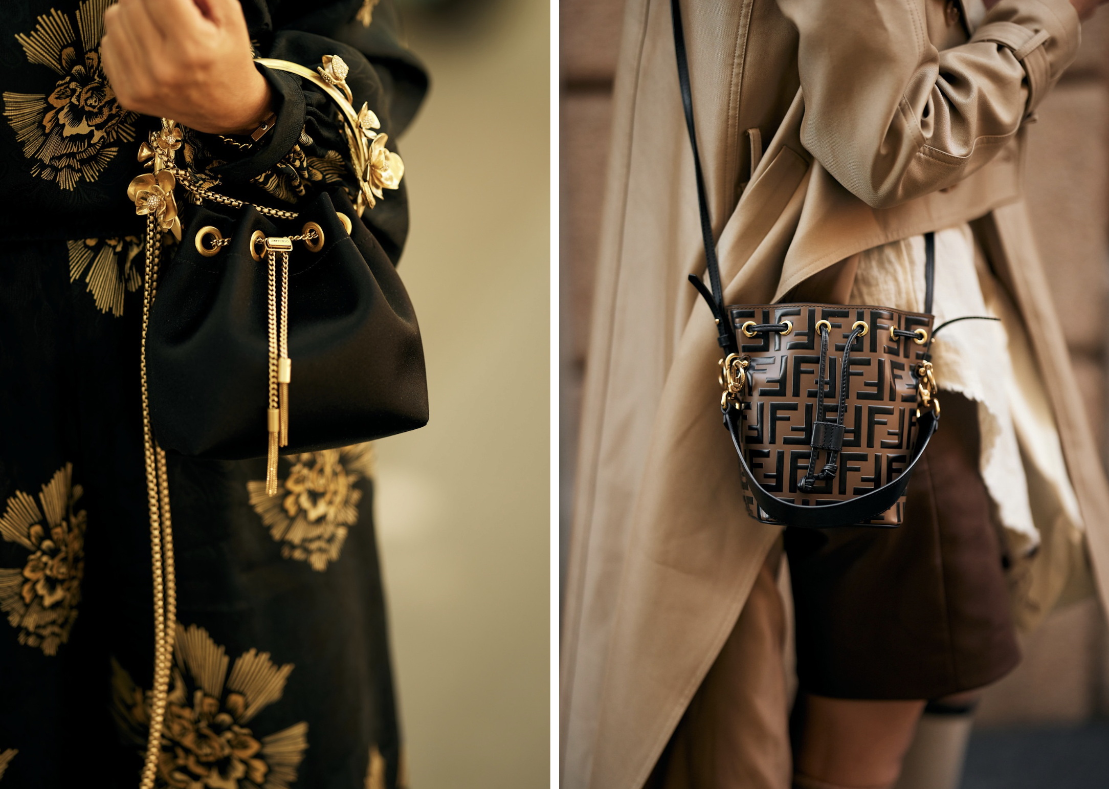 Jimmy Choo en Fendi drawstring tassen in de streestyle 