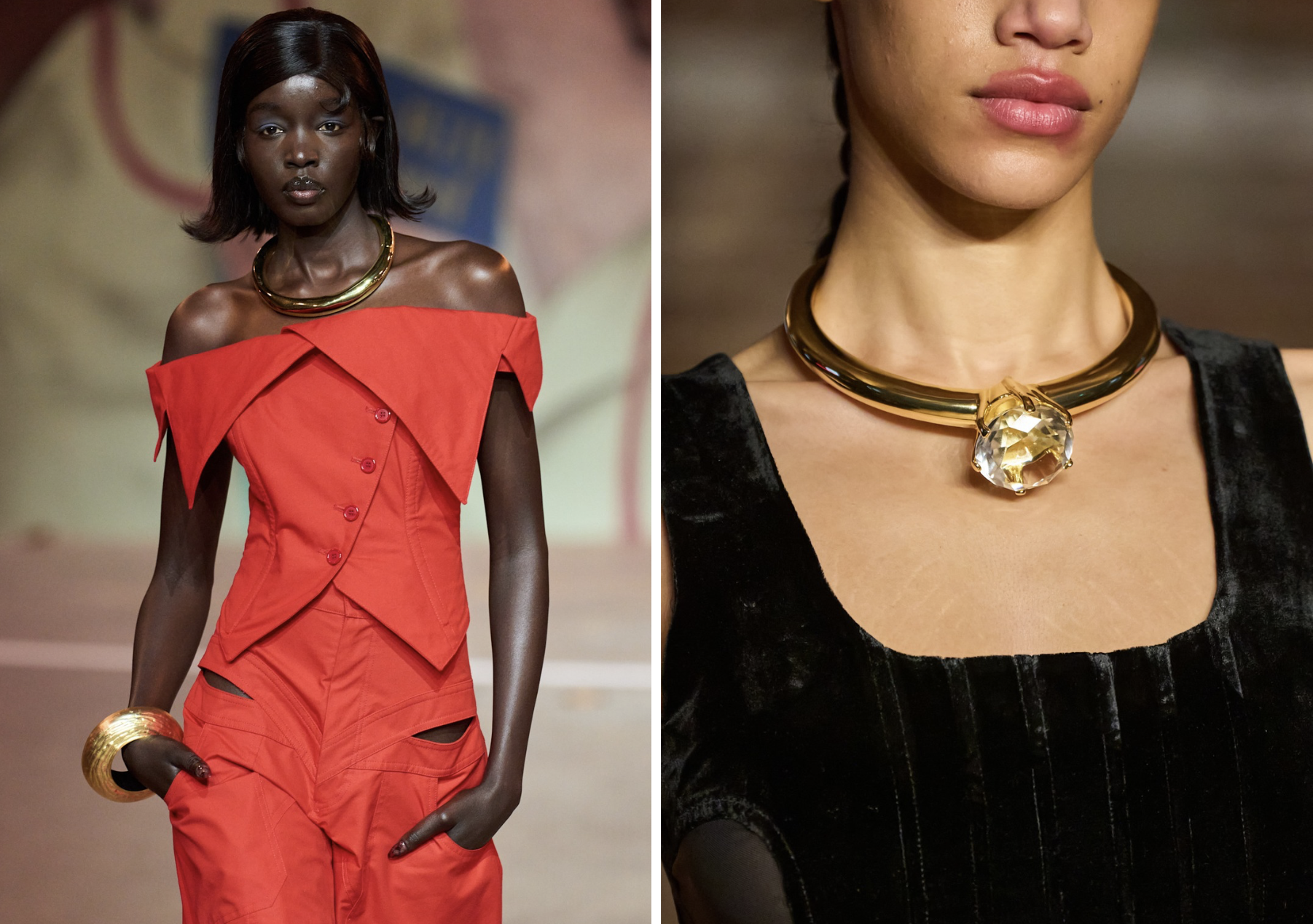 Chunky kettingen op de herfst/winter 2026 catwalks van Tolu Coker en Corey