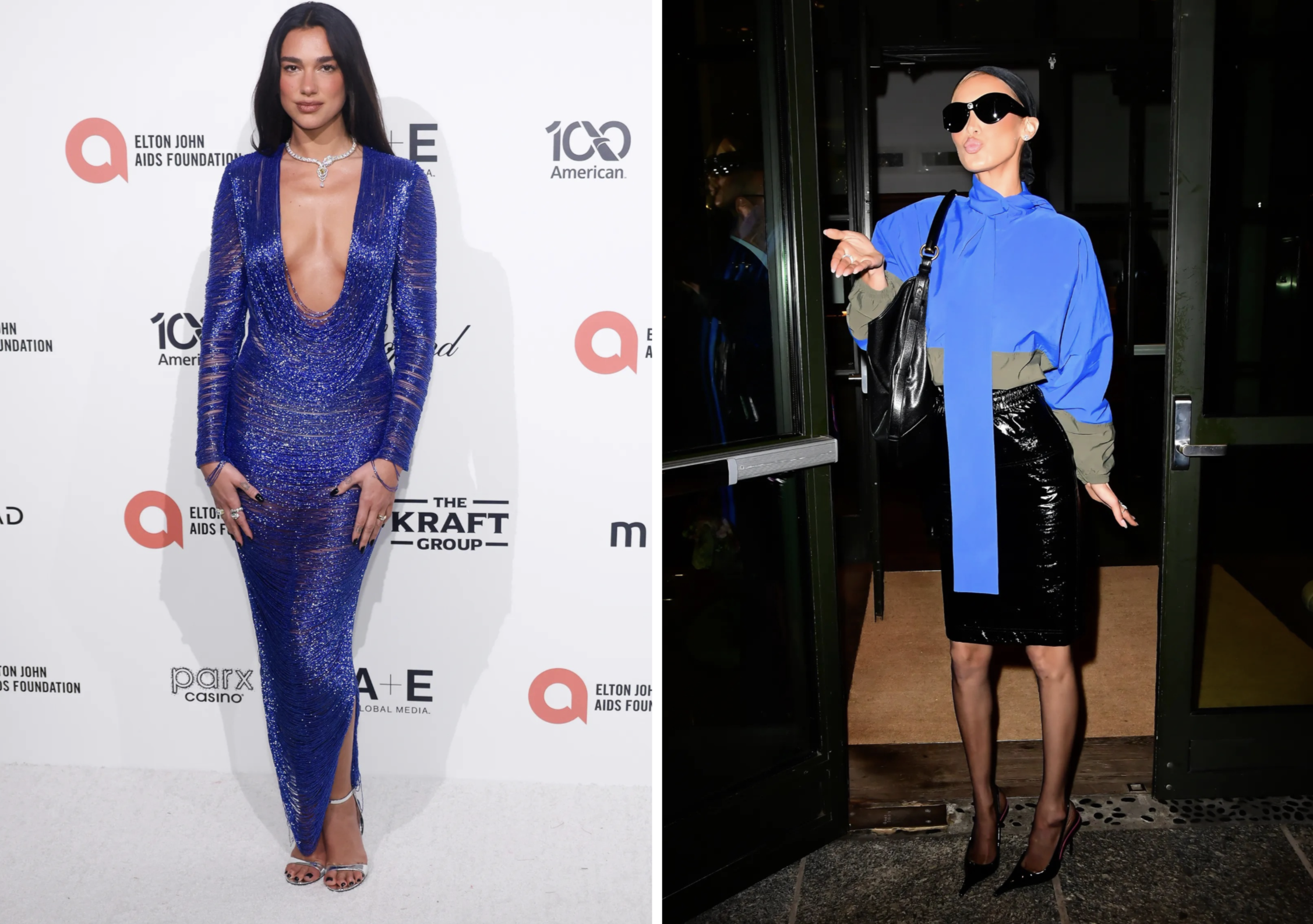 Dua Lipa en Bella Hadid in kobaltblauwe looks