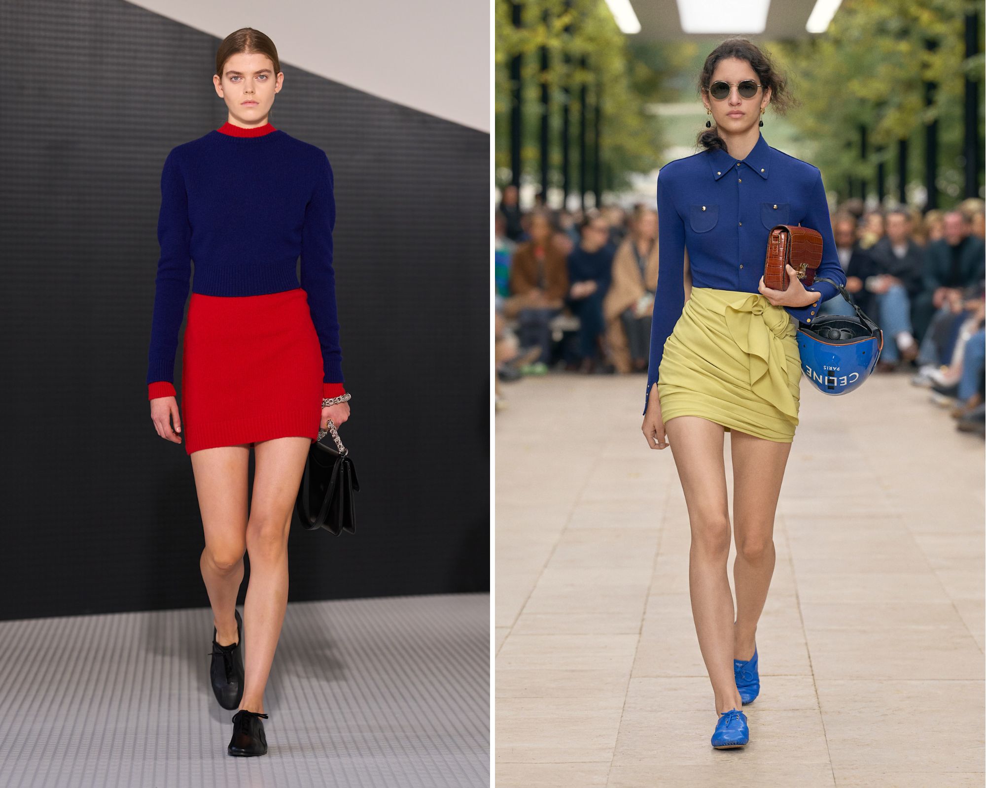 De gekleurde minirok op de catwalk bij Jil Sander en Celine
