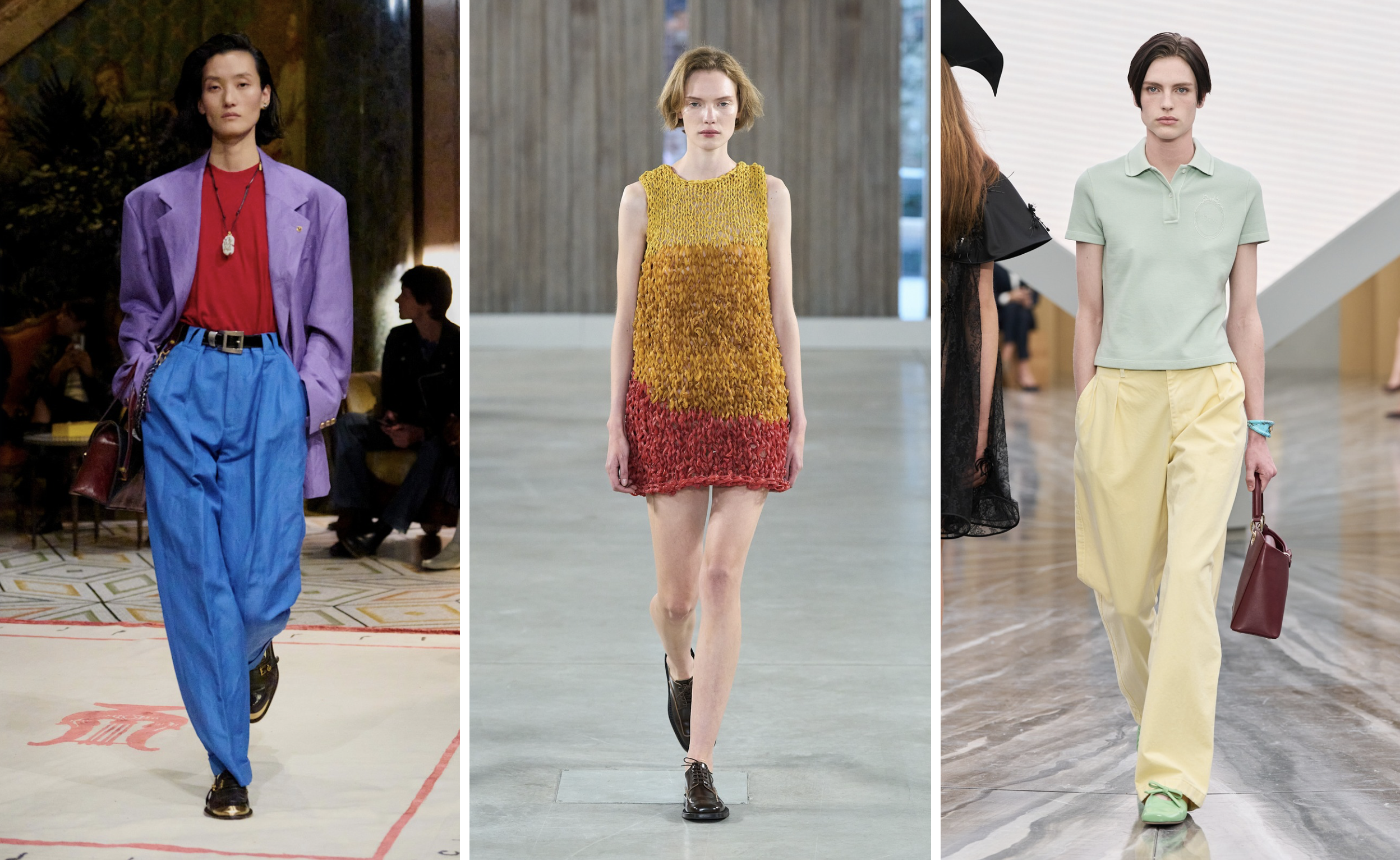 Primaire kleuren gemengd met hun product bij Versace, Moschino en Dior lente/zomer 2026