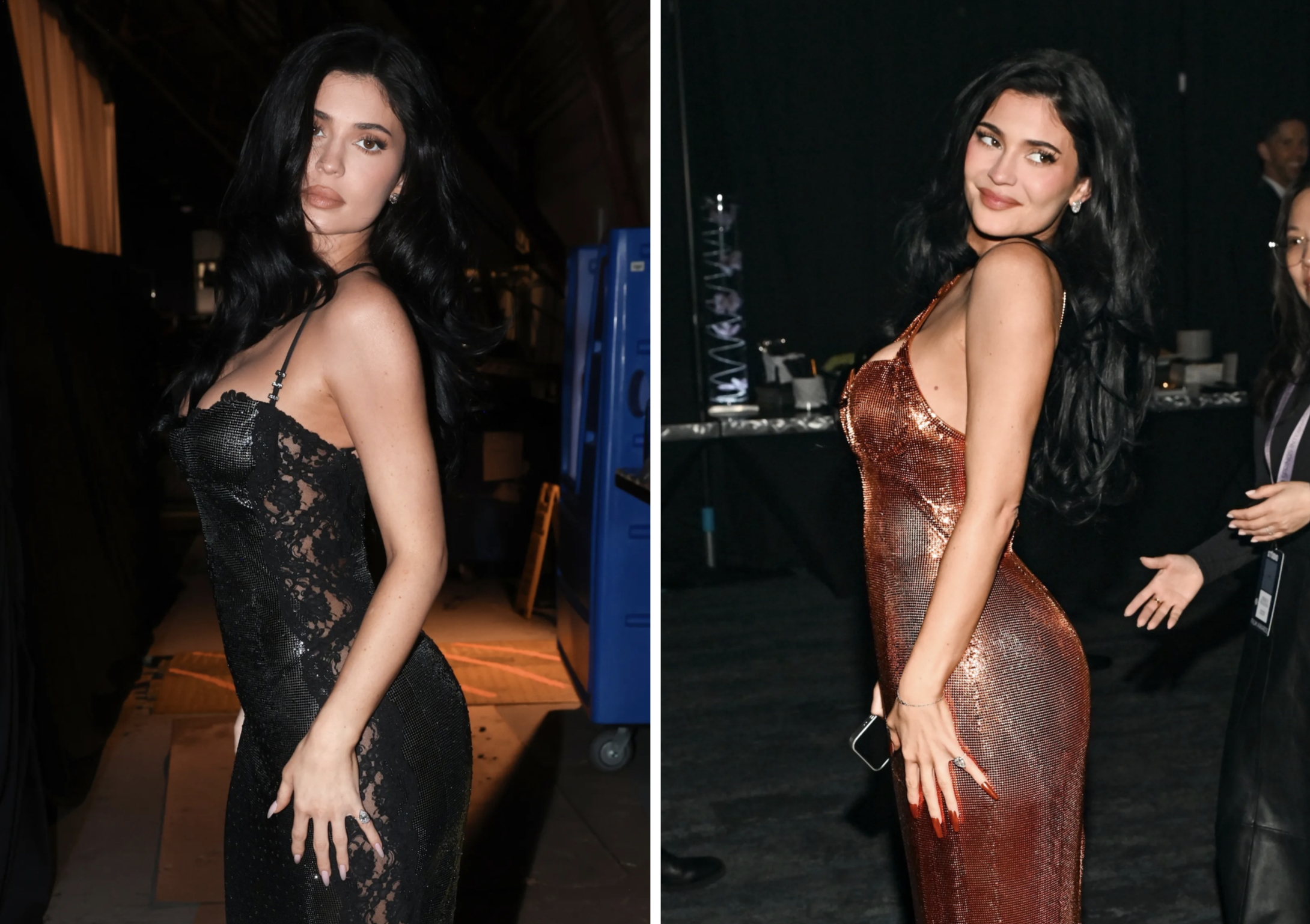 Kylie Jenner bij de 2026 Critics Choice Awards (links) en bij het Internationale Filmfestival van Palm Springs 2026