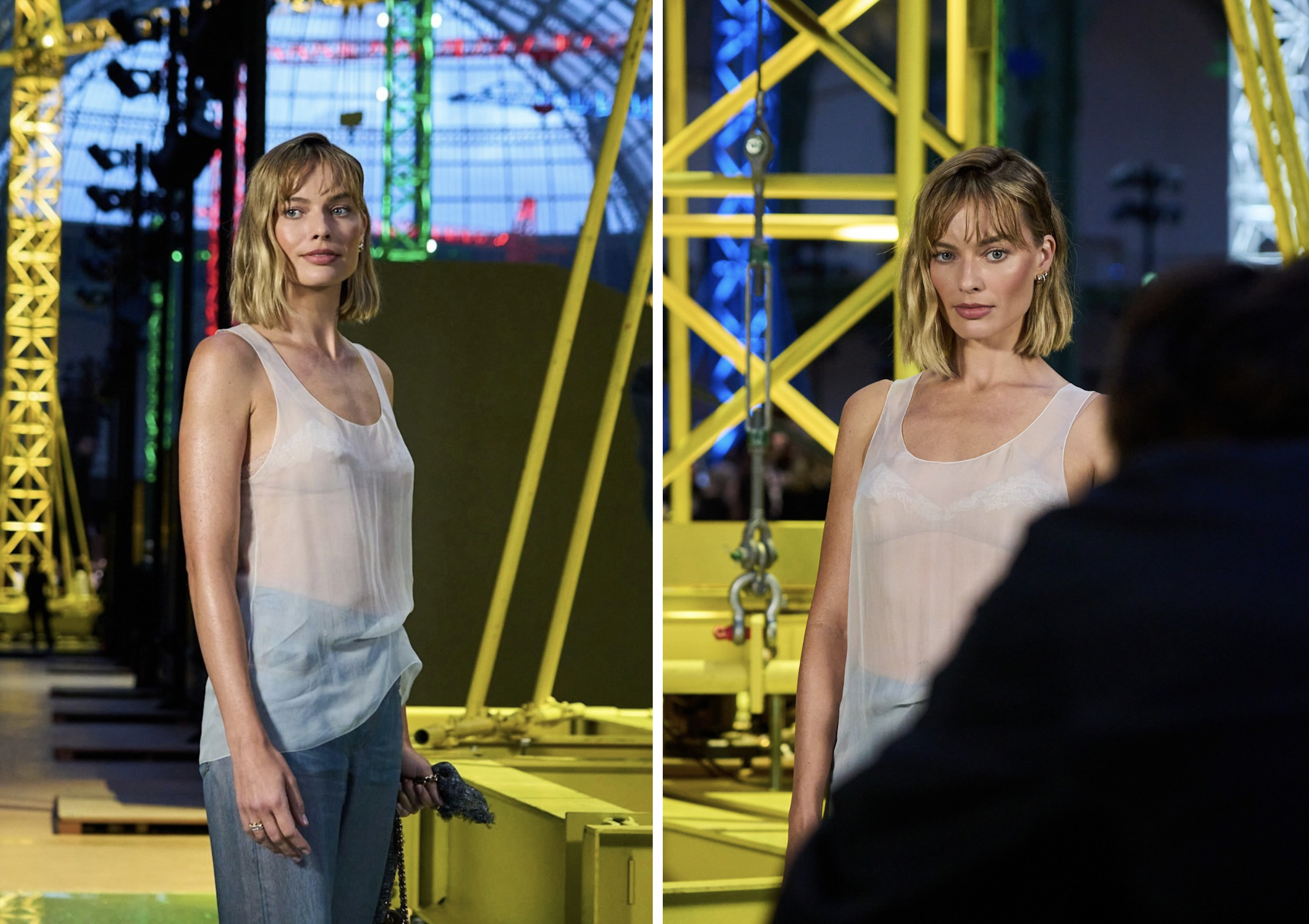 Margot Robbie bij de Chanel herfst/winter 2026-show met Chanel-lippenstift