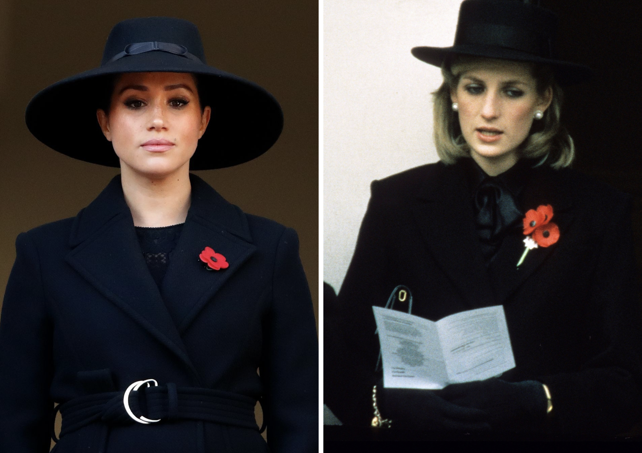 Meghan Markle en Diana beiden in een zwarte look voor een herdenking
