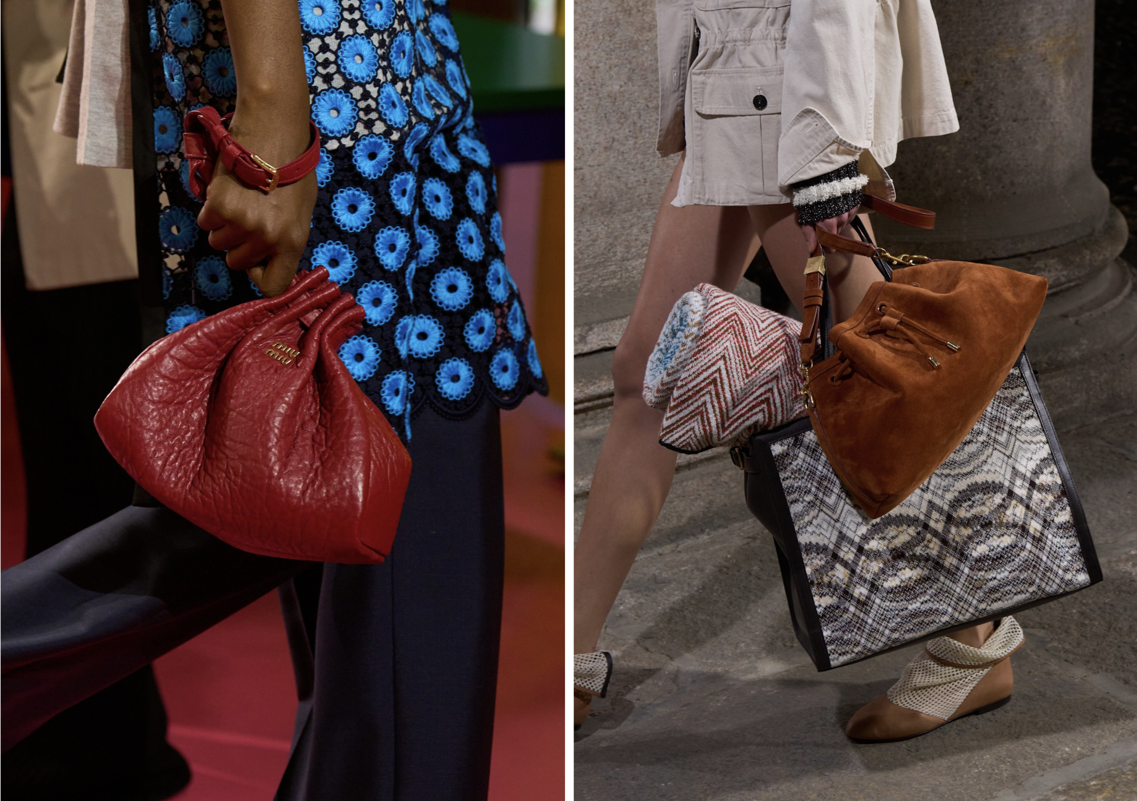 Drawstring tassen bij Miu Miu en Missoni lente/zomer 2026