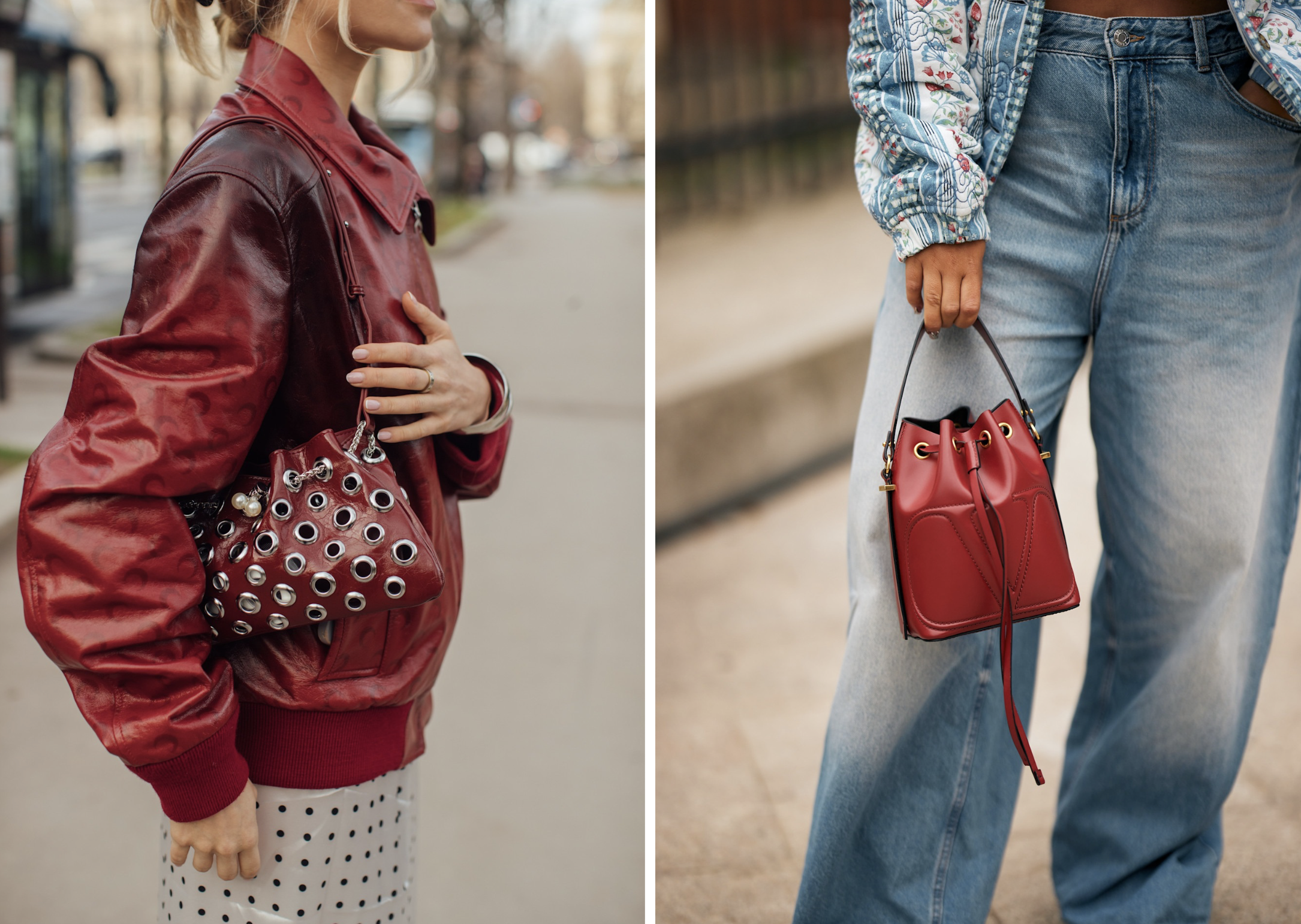 Rode drawstring tassen in de streestyle 