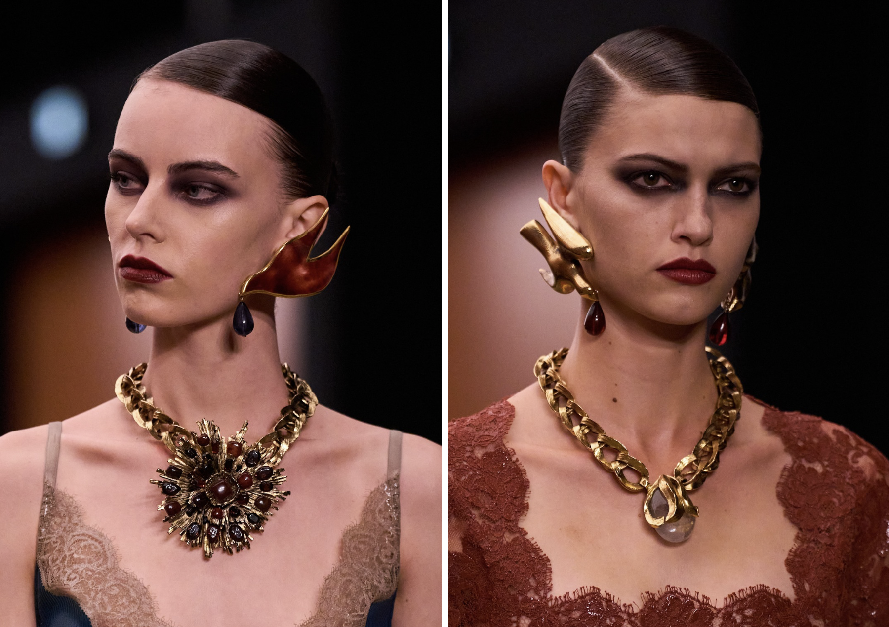 Chunky kettingen op de herfst/winter 2026 catwalk van SAINT LAURENT