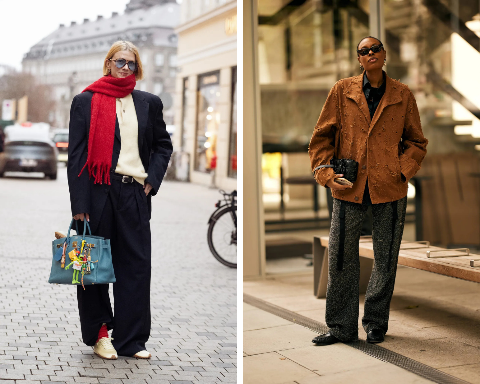 wijde broek met blazer streetstyle