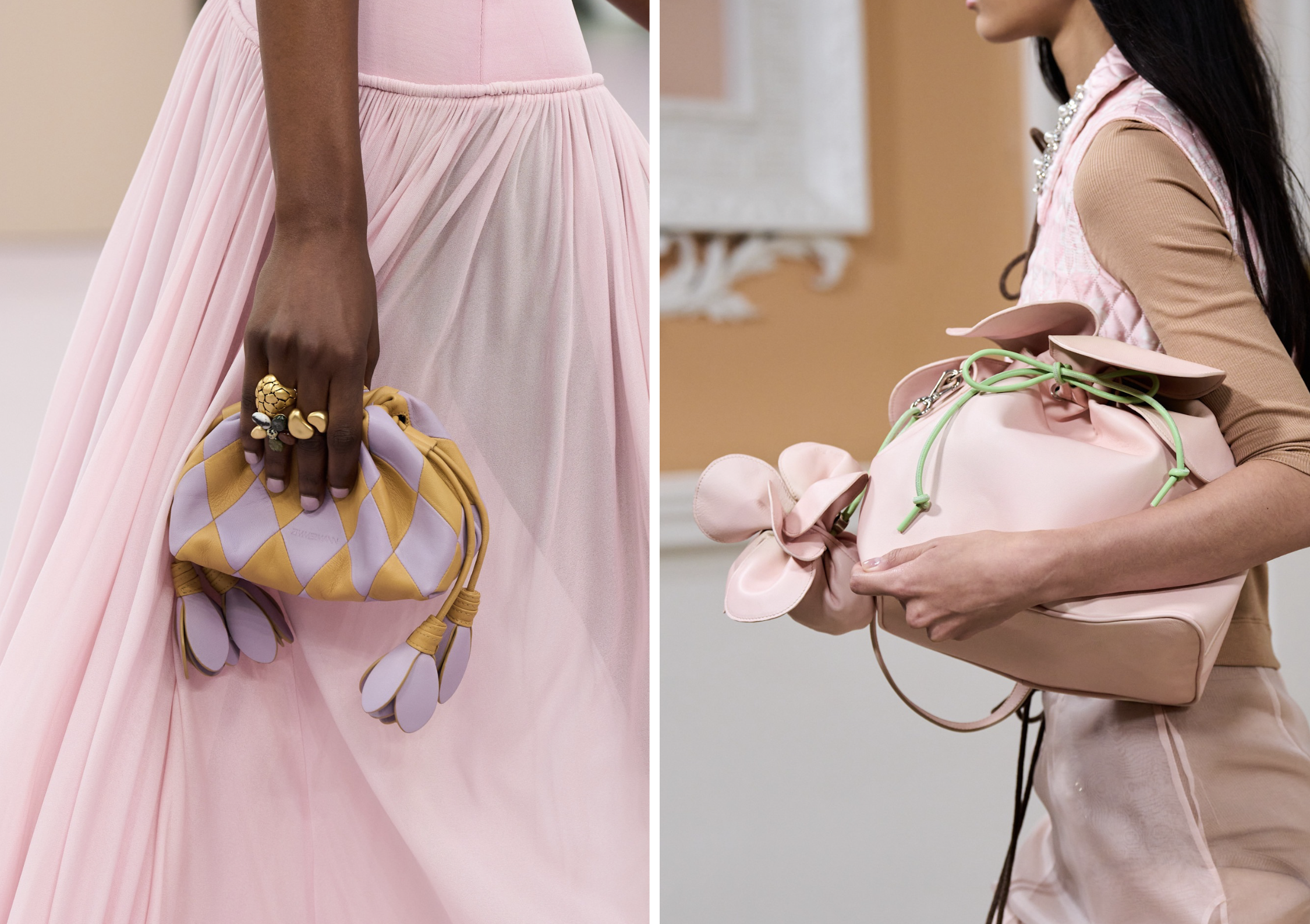 Drawstring tassen bij Zimmermann en Simone Rocha lente/zomer 2026