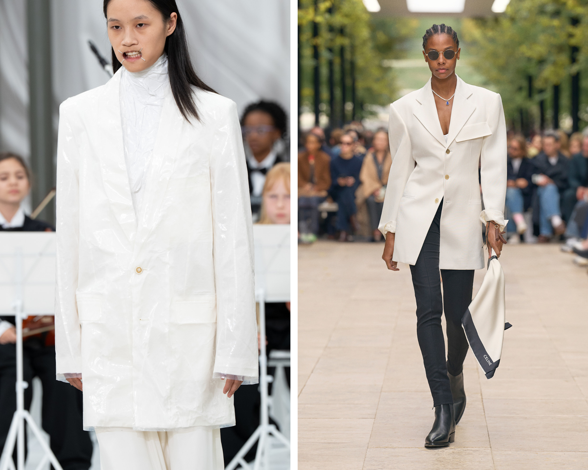 witte jassen op de runways van maison margiela en celine, zomer 2026